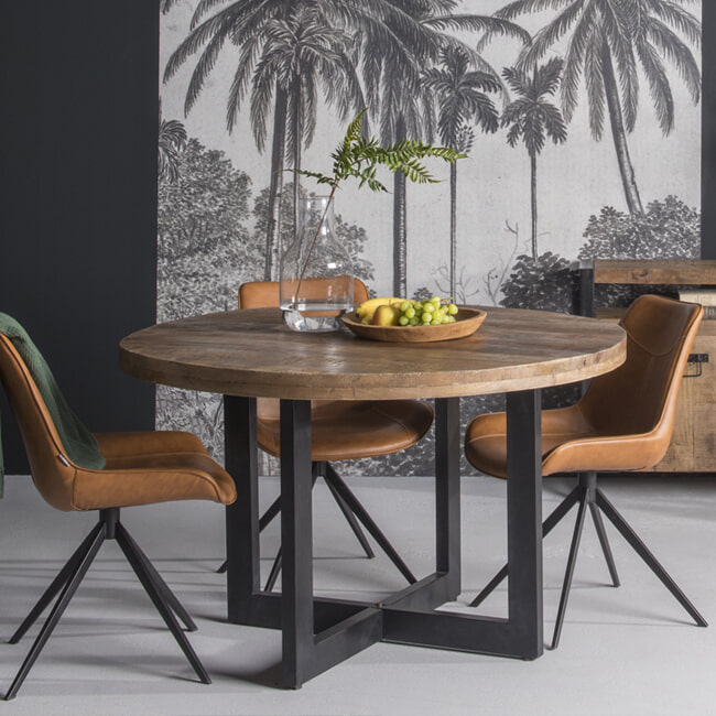 LivingFurn Ronde Eettafel 'Strong' 150cm, Mangohout en staal LivingFurn Ronde Eettafel 'Strong' 150cm, Mangohout en staal