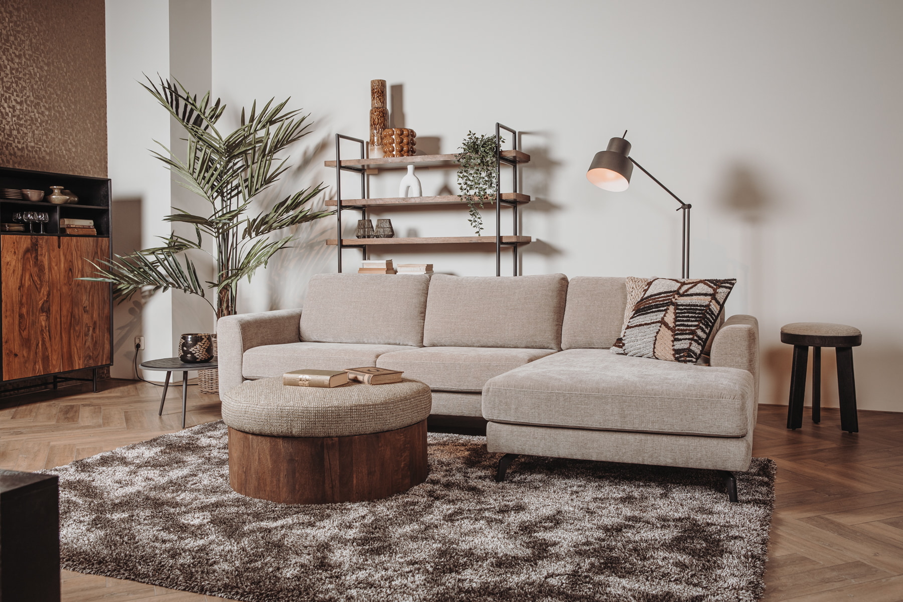 Tower Living Ronde Salontafel 'Ossana' Mangohout en stof, 80cm, kleur Groen