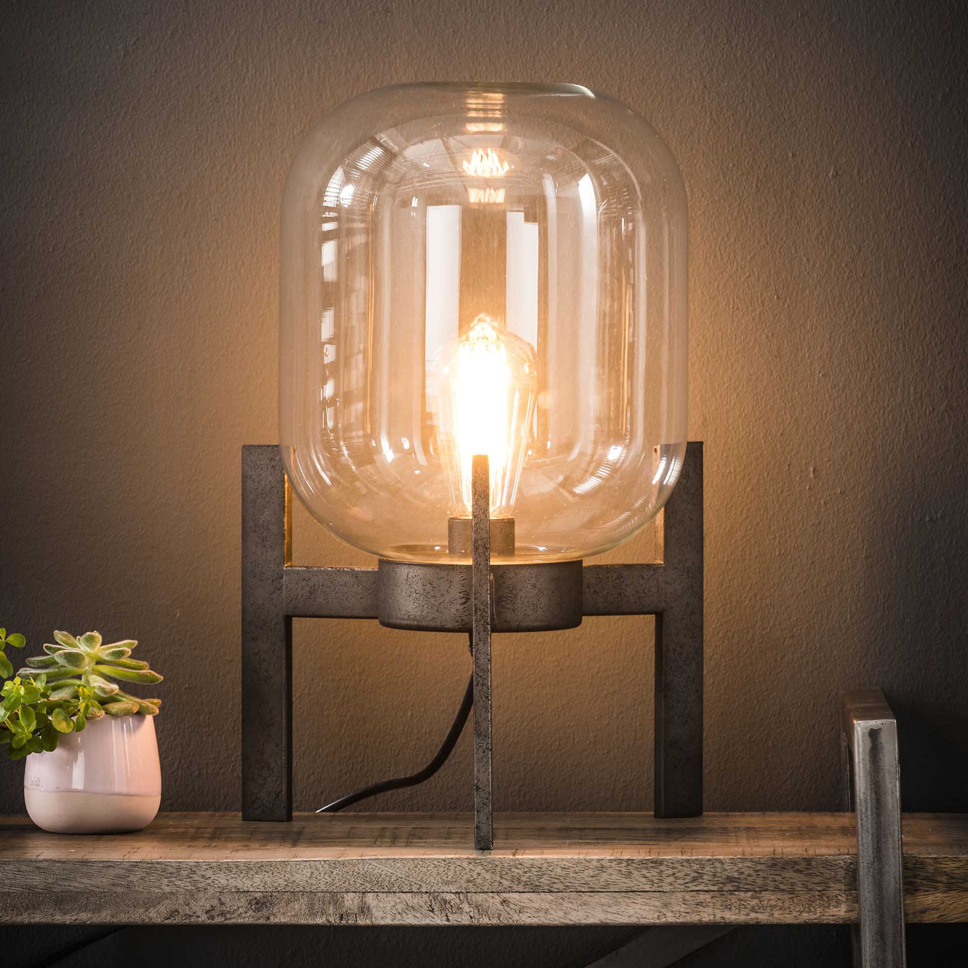 LifestyleFurn Tafellamp 'Jacki' met glazen kap en industriële driepoot