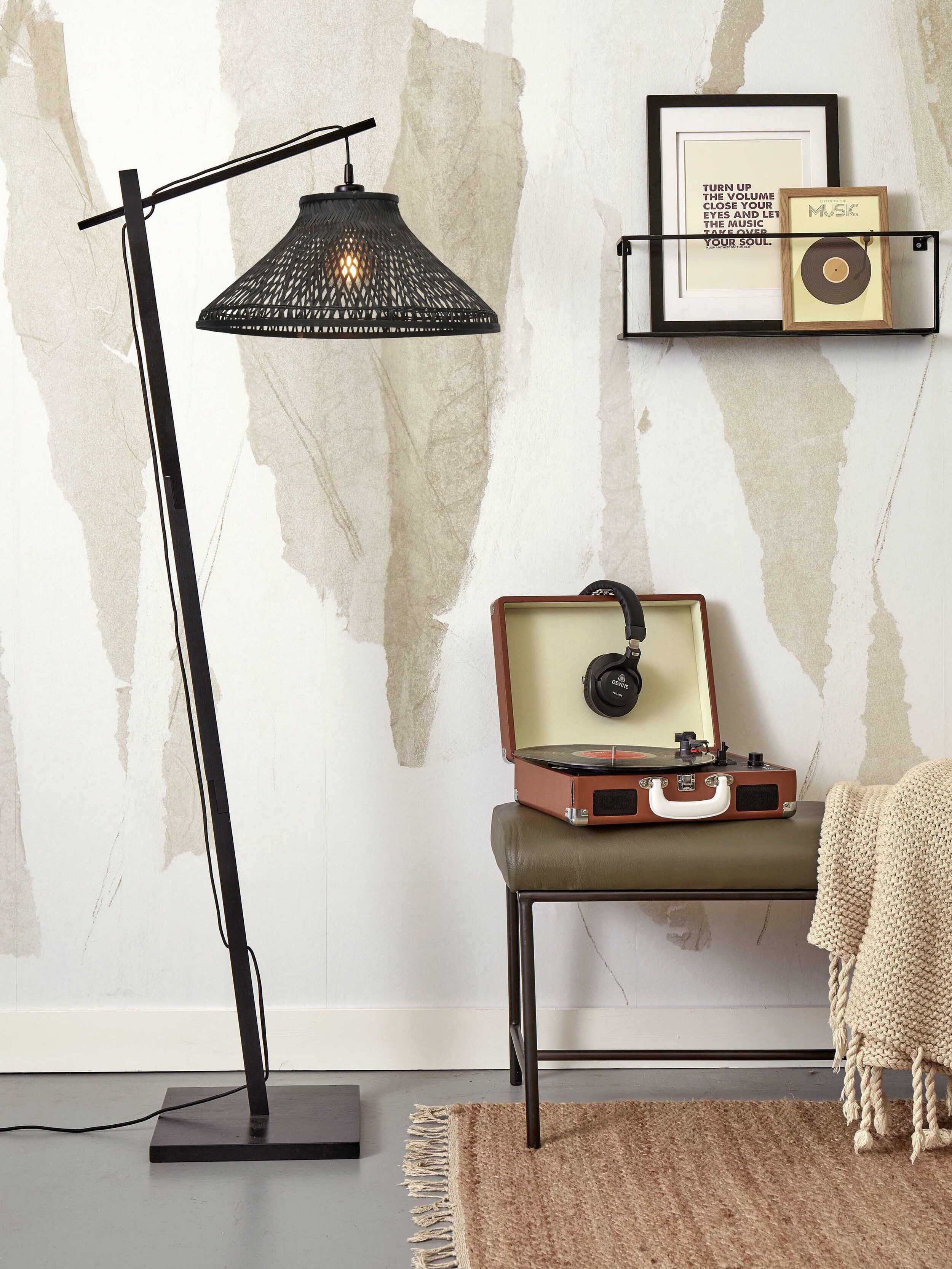 GOOD&MOJO Vloerlamp 'Tahiti' Bamboe, 150cm, kleur Zwart