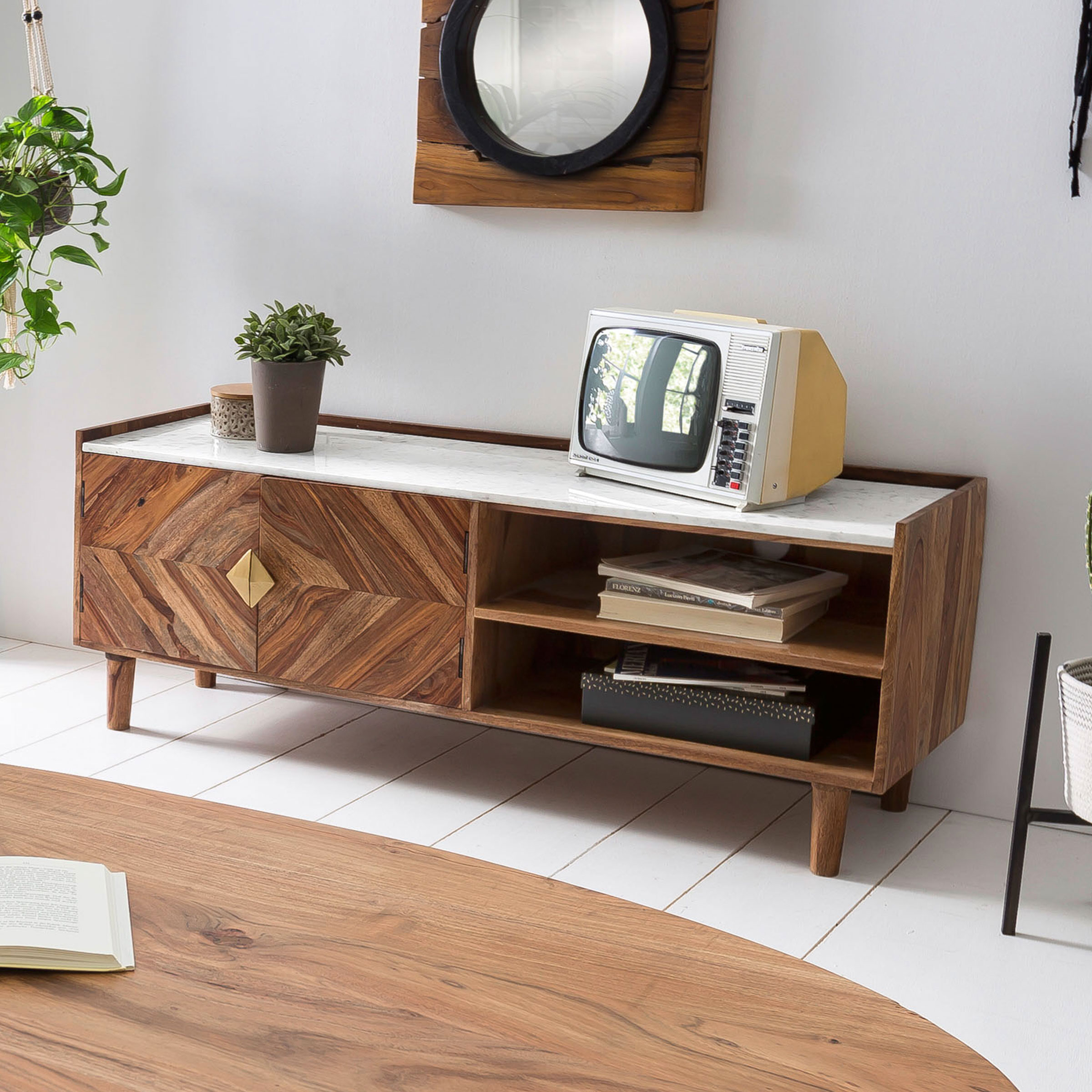 Artistiq TV-meubel Takeela Acaciahout en marmer, 140cm - Bruin