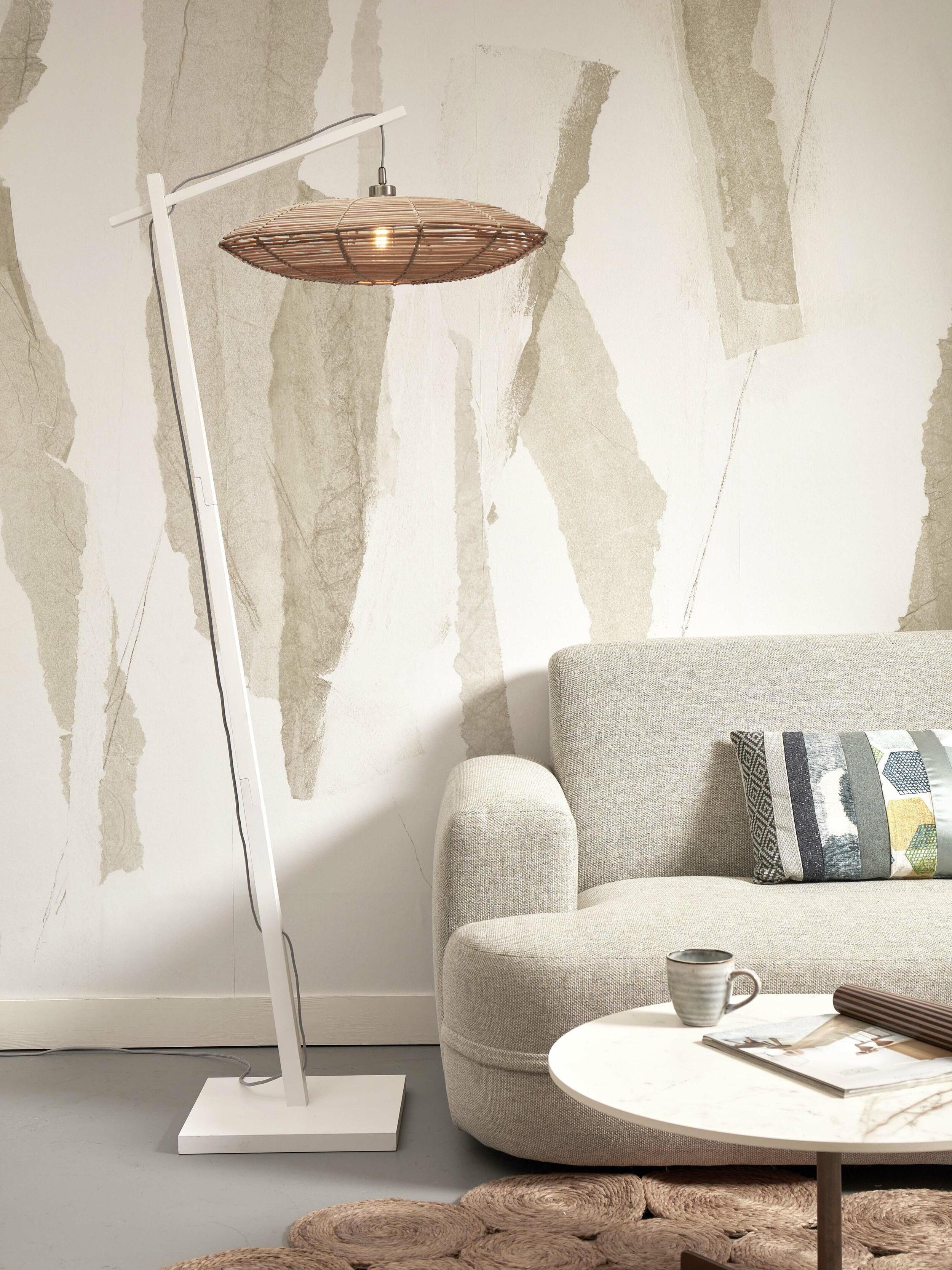GOOD&MOJO Vloerlamp 'Tanami' Bamboe en rotan, 176cm, kleur Wit/Naturel