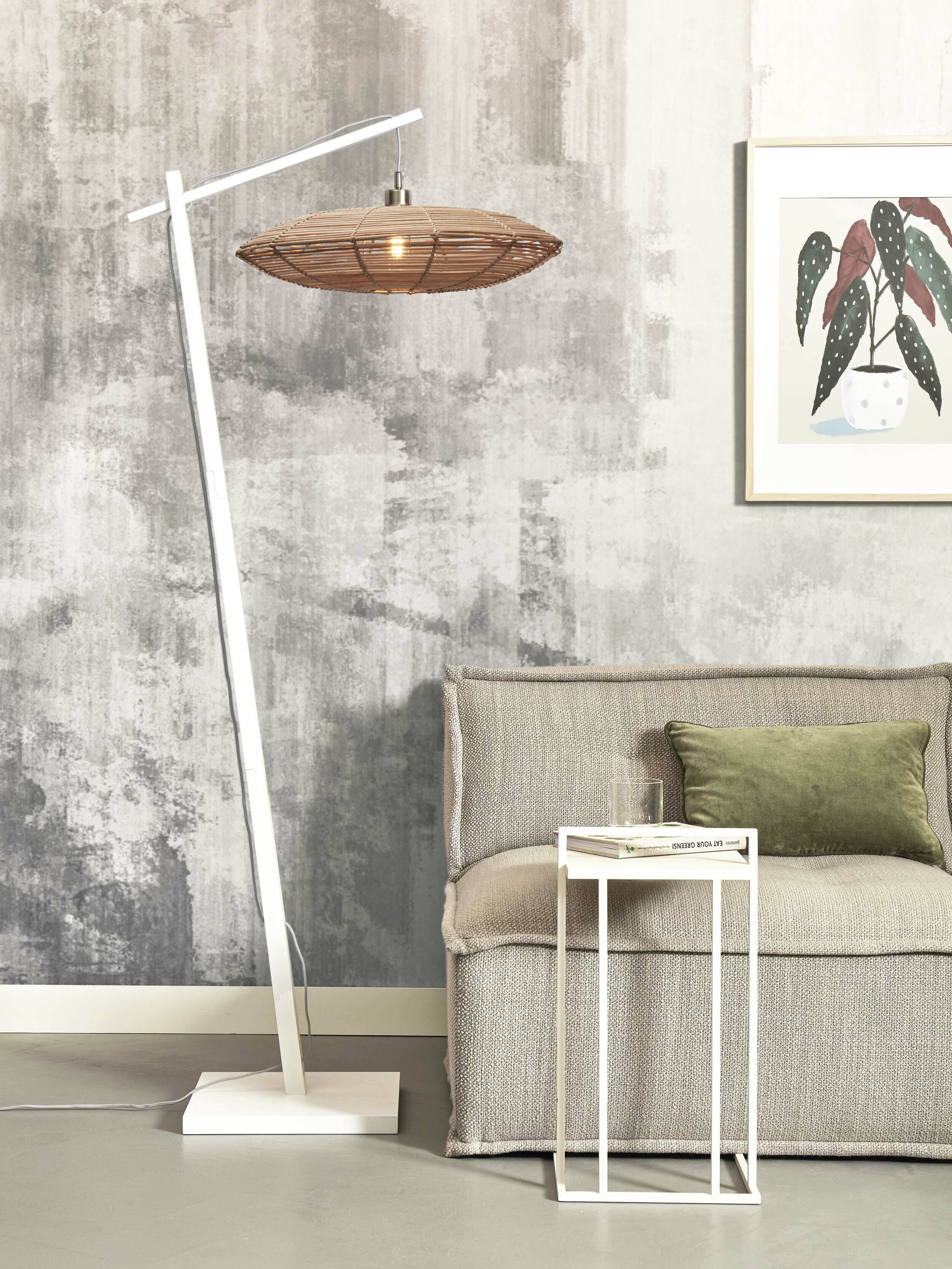 GOOD&MOJO Vloerlamp 'Tanami' Bamboe en rotan, 176cm, kleur Wit/Naturel