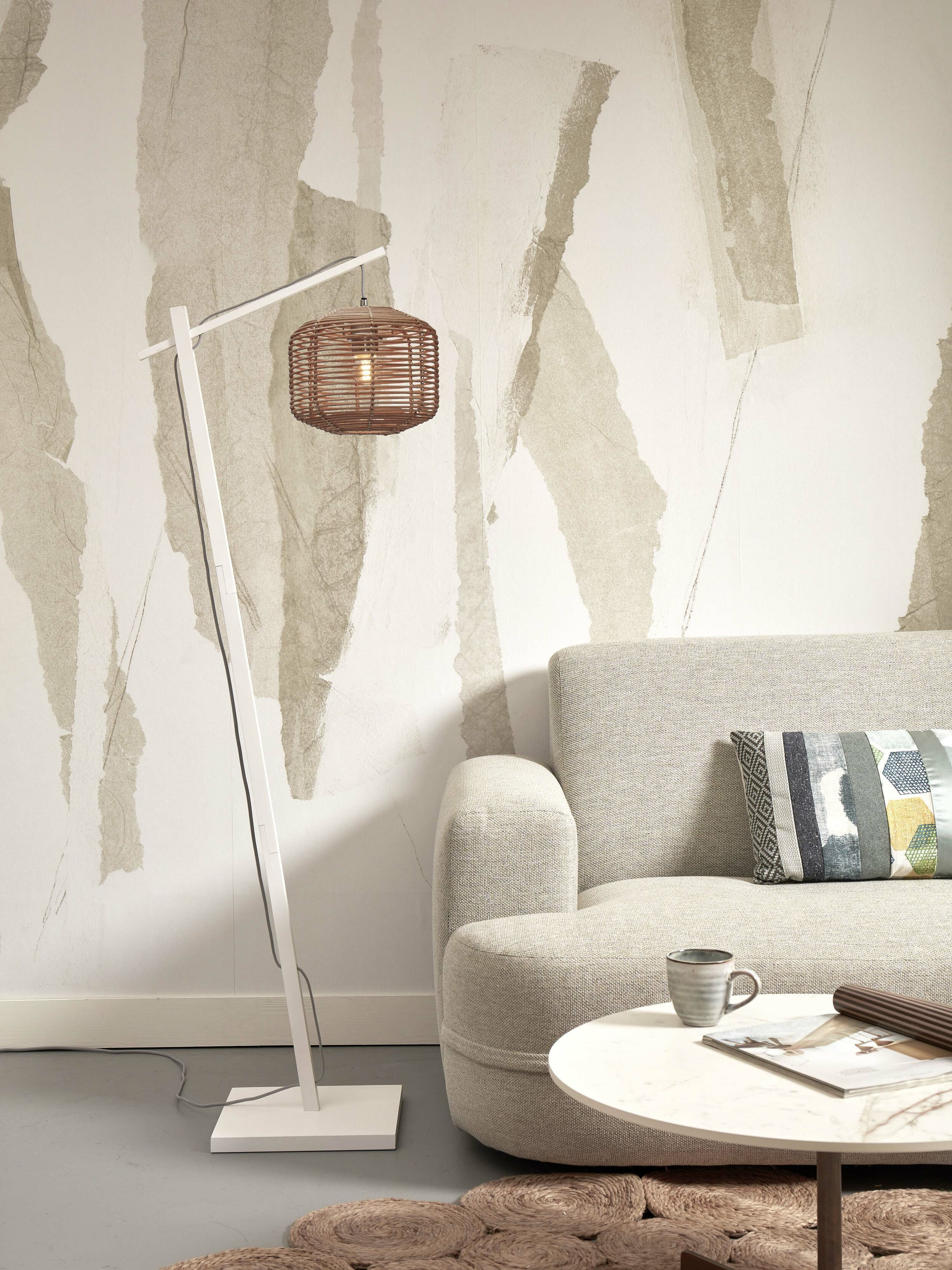 GOOD&MOJO Vloerlamp 'Tanami' Bamboe en rotan, 150cm, kleur Wit/Naturel
