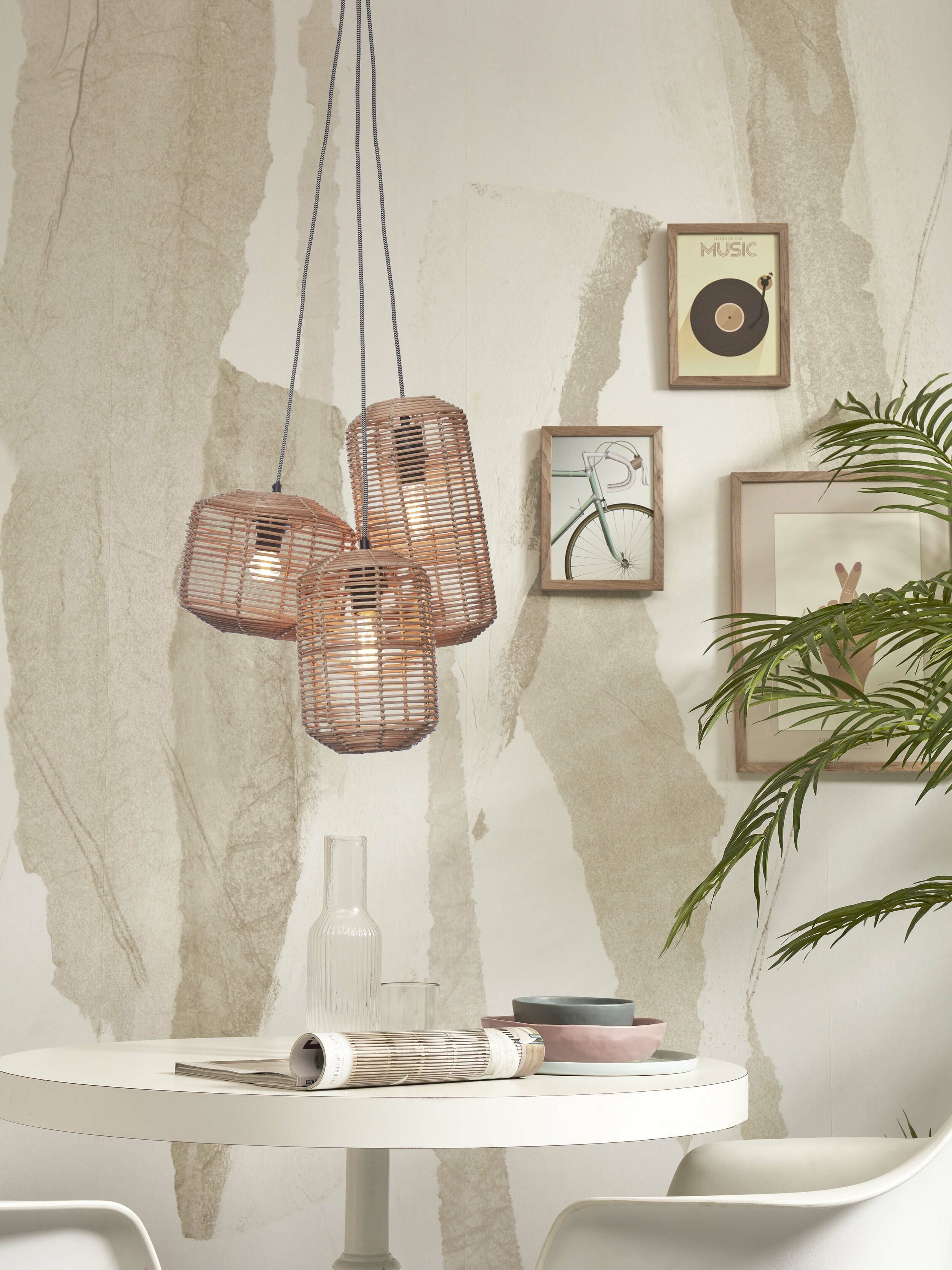 GOOD&MOJO Hanglamp 'Tanami' Set van 3 stuks, Rotan, kleur Naturel