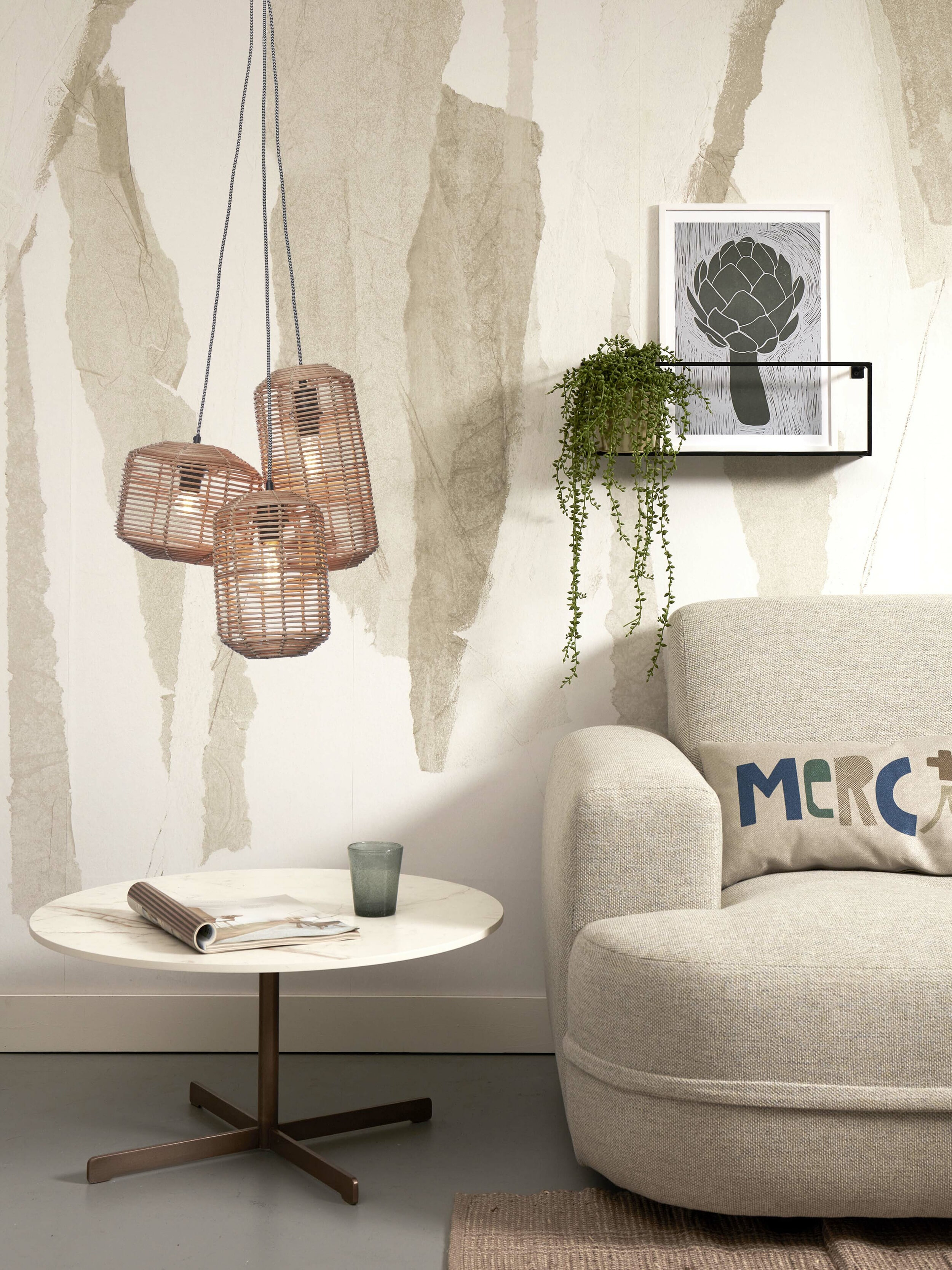 GOOD&MOJO Hanglamp 'Tanami' Set van 3 stuks, Rotan, kleur Naturel