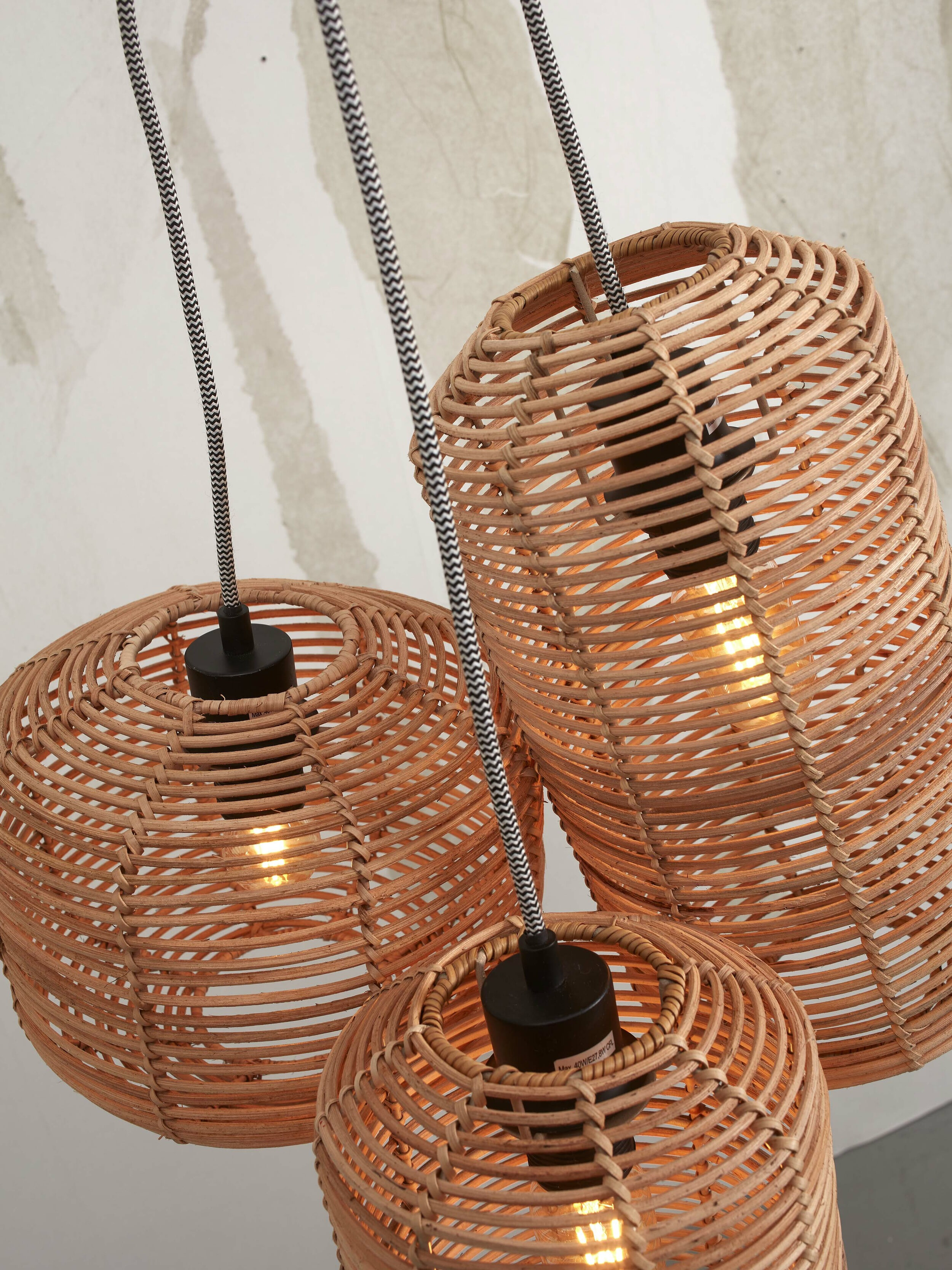 GOOD&MOJO Hanglamp 'Tanami' Set van 3 stuks, Rotan, kleur Naturel