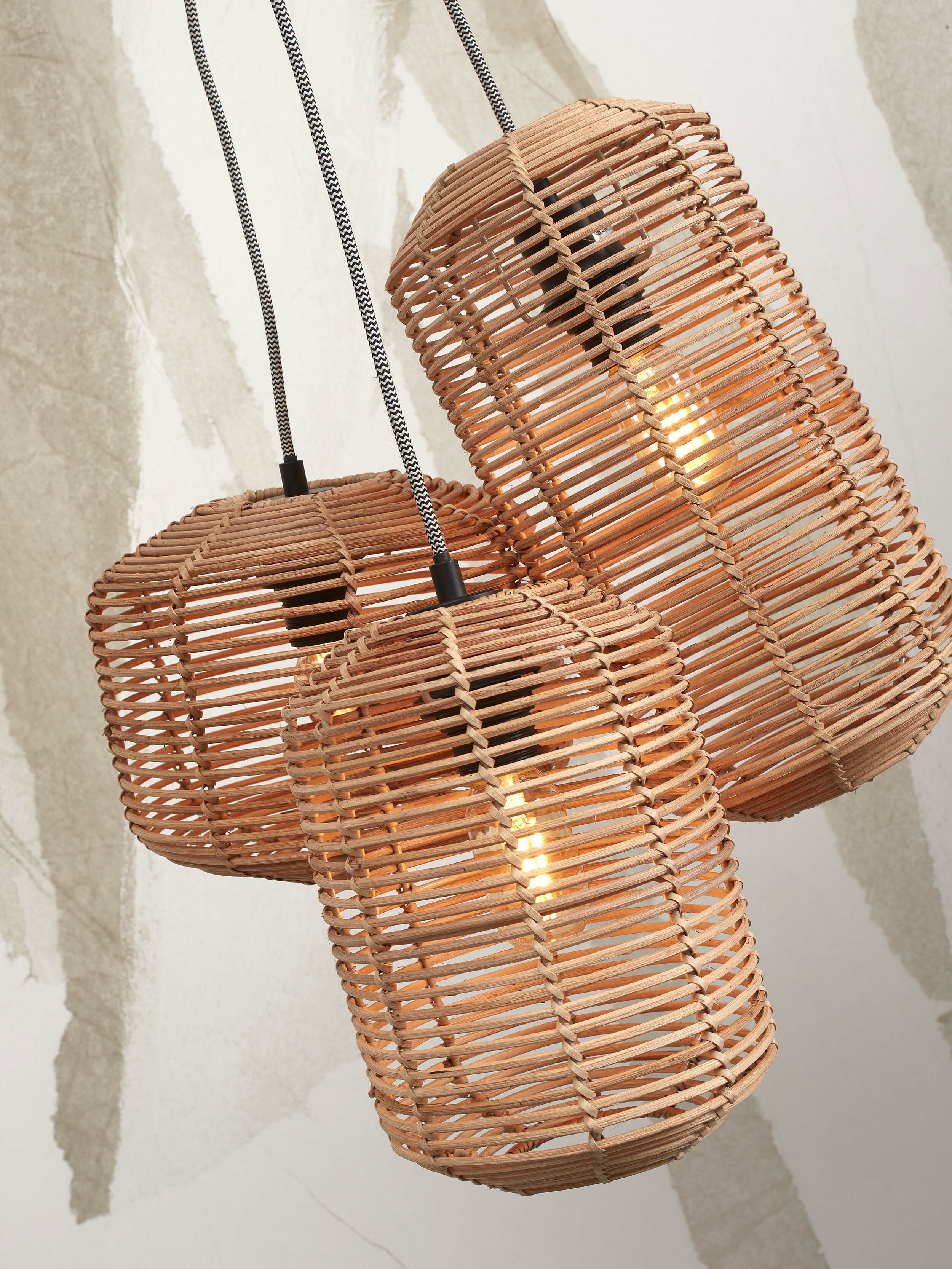 GOOD&MOJO Hanglamp 'Tanami' Set van 3 stuks, Rotan, kleur Naturel