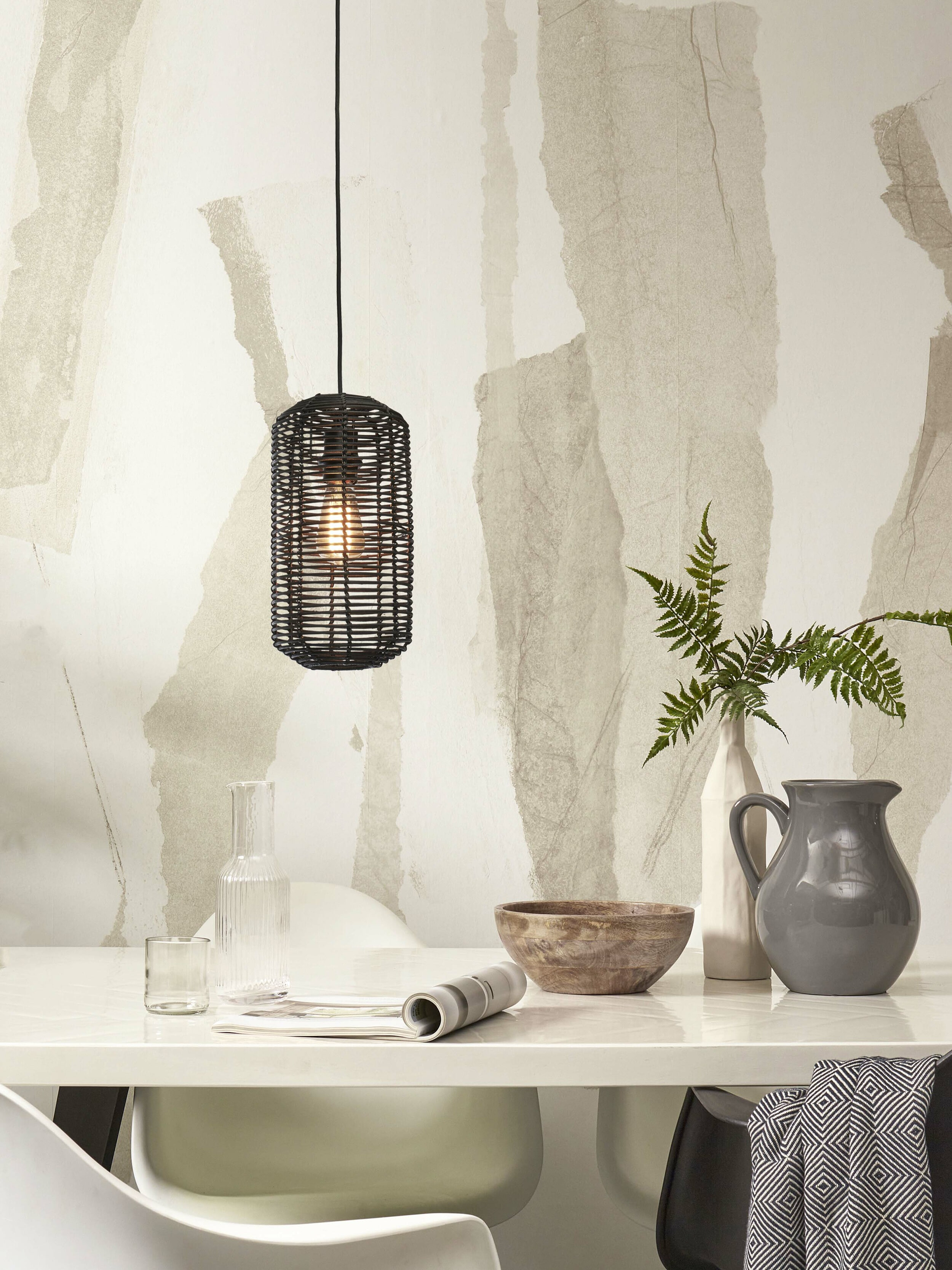 GOOD&MOJO Hanglamp 'Tanami' Rotan, 18cm, kleur Zwart