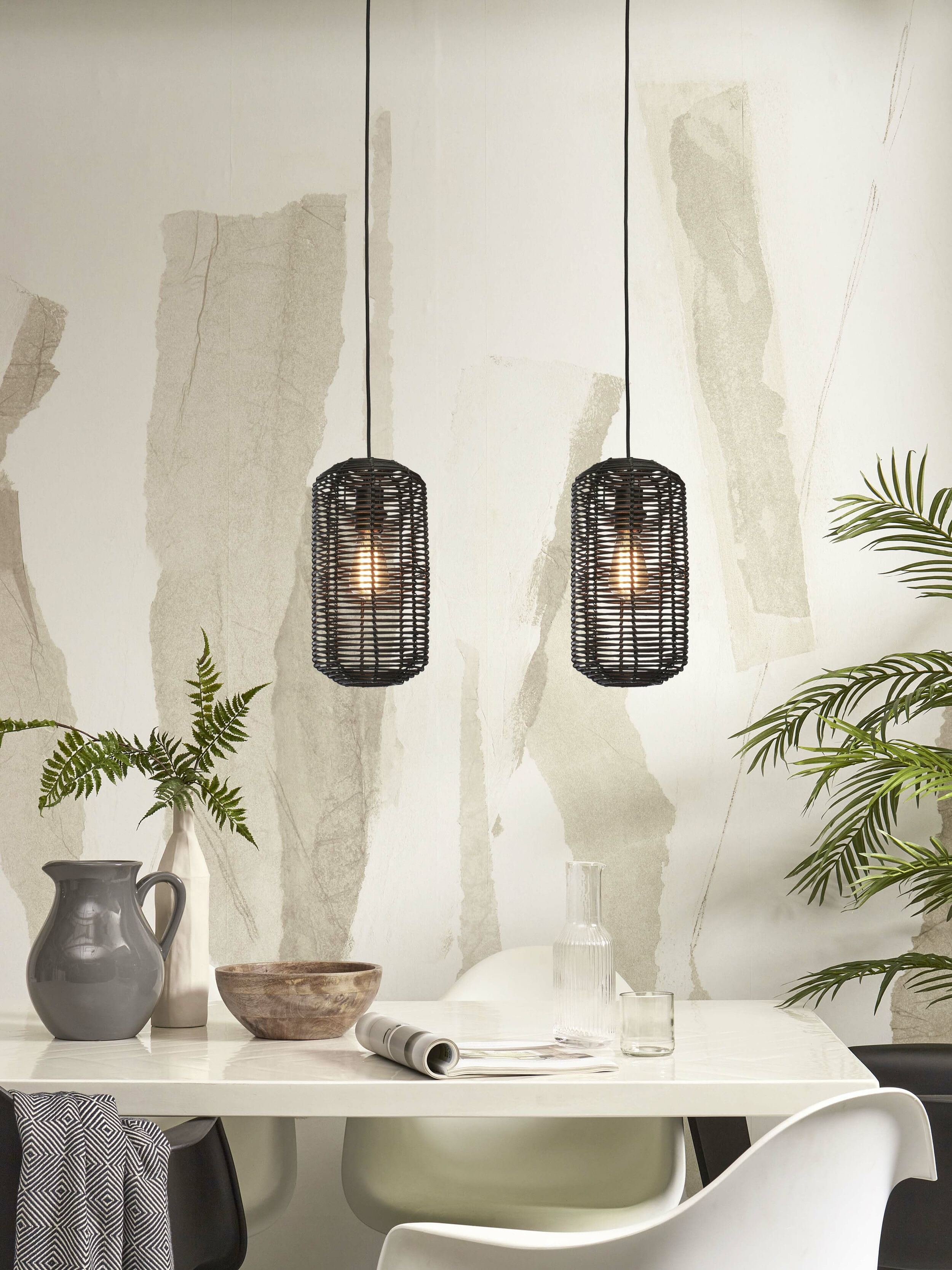 GOOD&MOJO Hanglamp 'Tanami' Rotan, 18cm, kleur Zwart