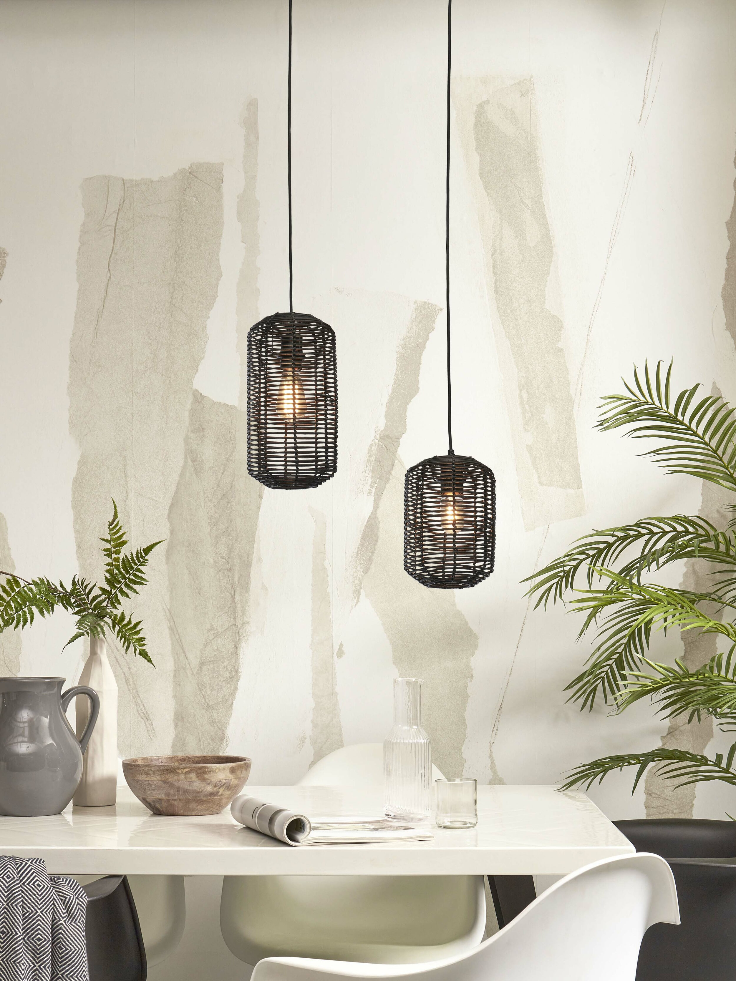 GOOD&MOJO Hanglamp 'Tanami' Rotan, 18cm, kleur Zwart