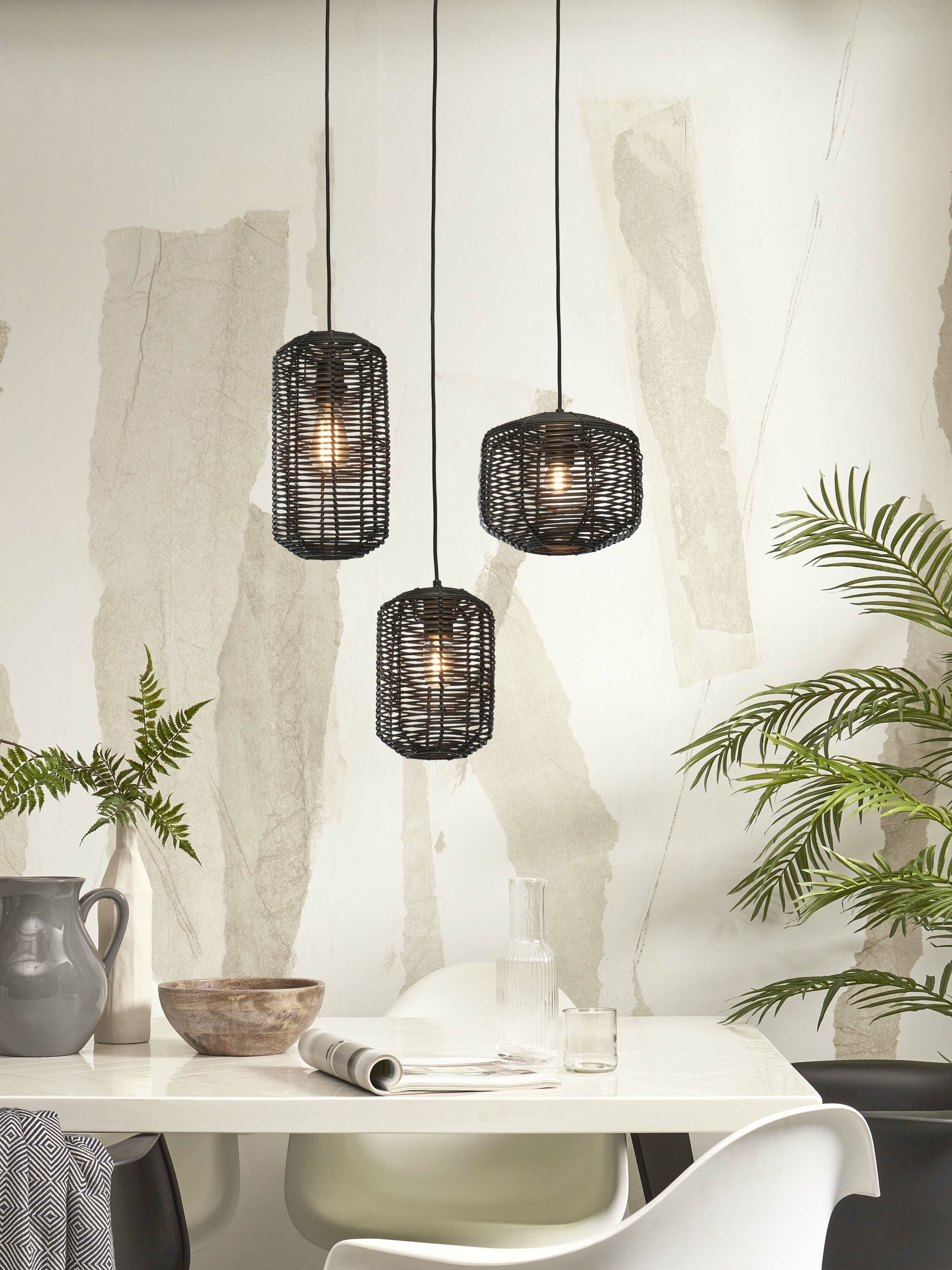 GOOD&MOJO Hanglamp 'Tanami' Rotan, 18cm, kleur Zwart