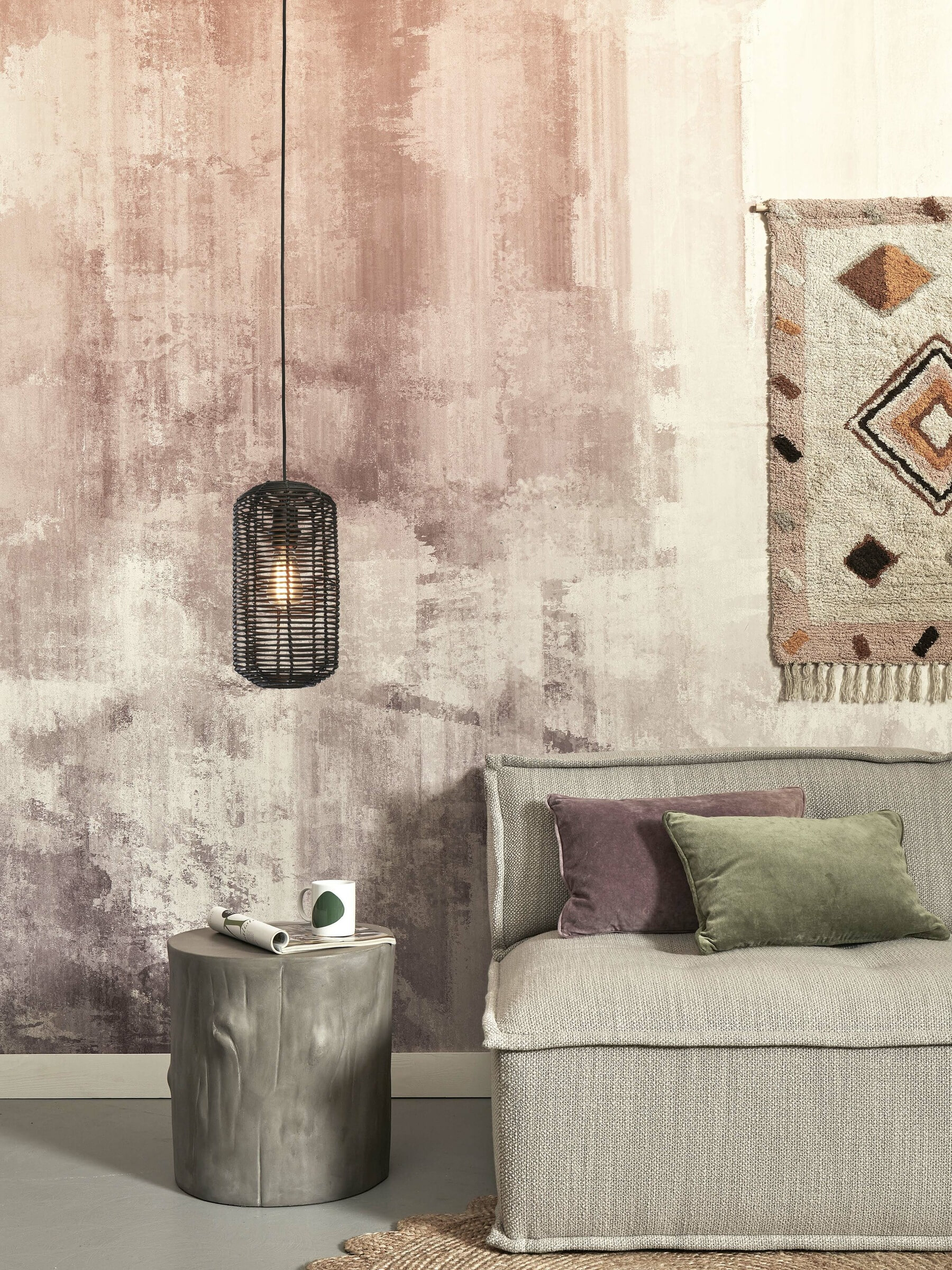 GOOD&MOJO Hanglamp 'Tanami' Rotan, 18cm, kleur Zwart