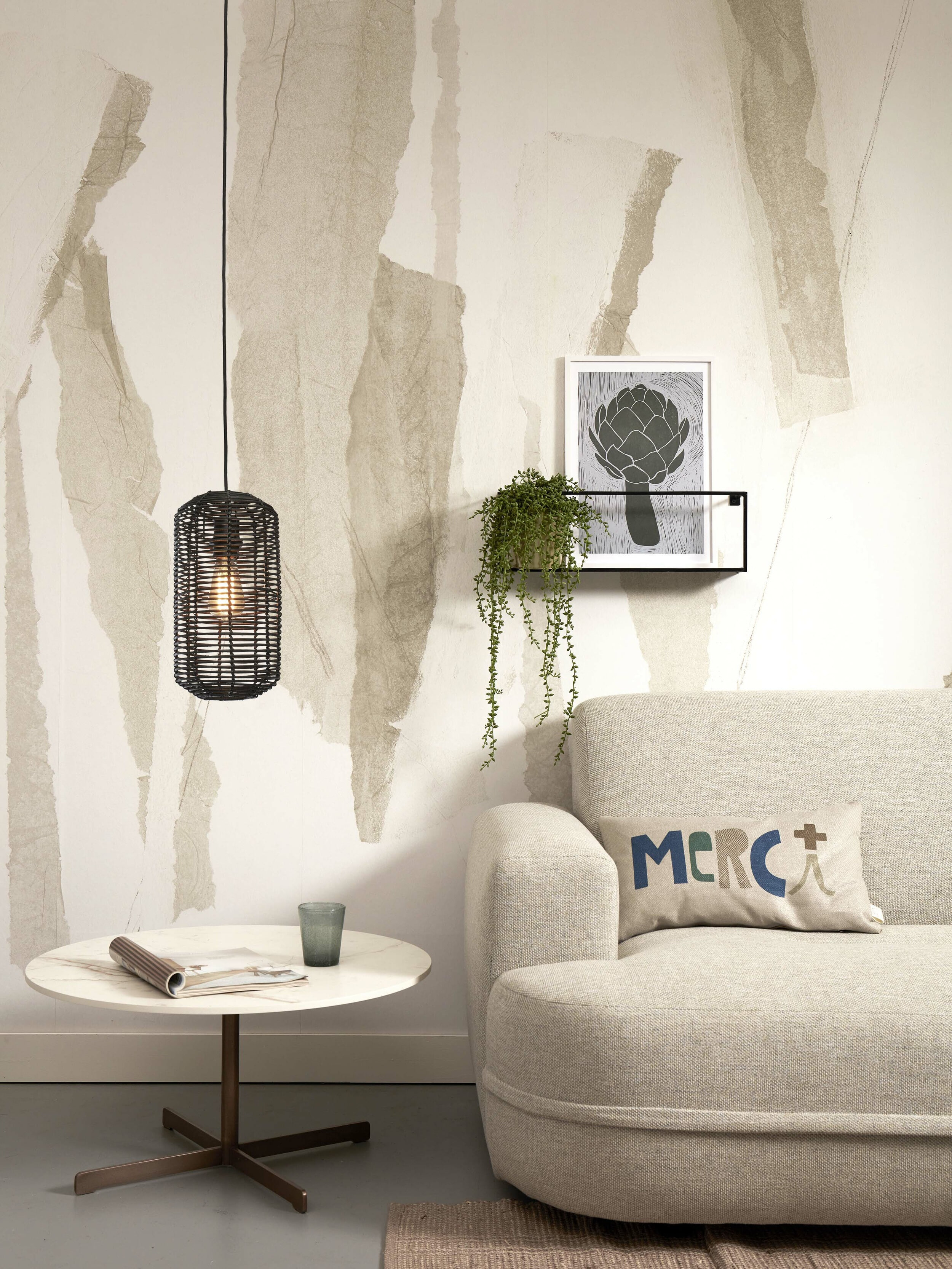 GOOD&MOJO Hanglamp 'Tanami' Rotan, 18cm, kleur Zwart
