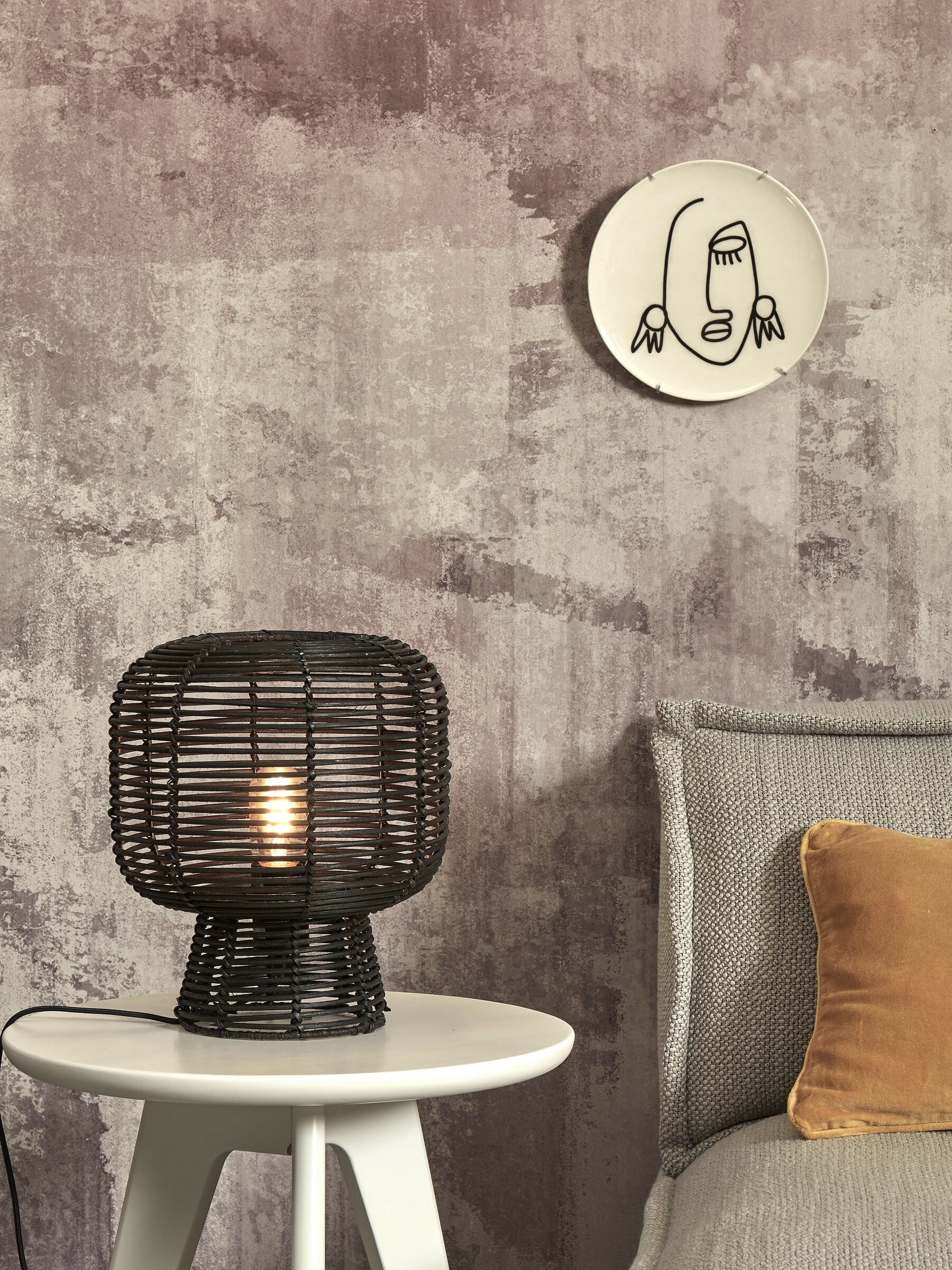 GOOD&MOJO Tafellamp 'Tanami' Rotan, 30cm, kleur Zwart