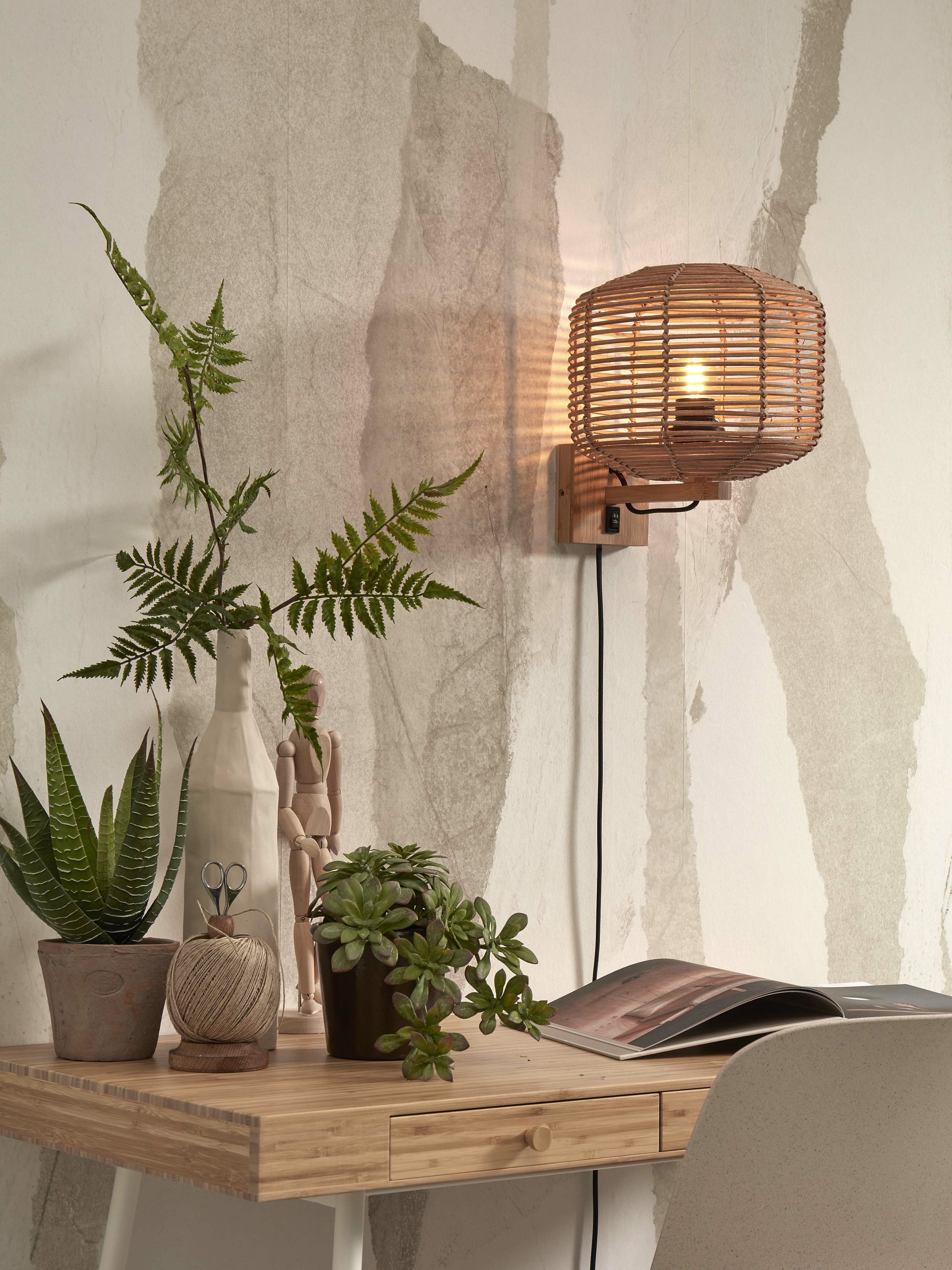 GOOD&MOJO Wandlamp 'Tanami' Rotan, 25cm, kleur Naturel