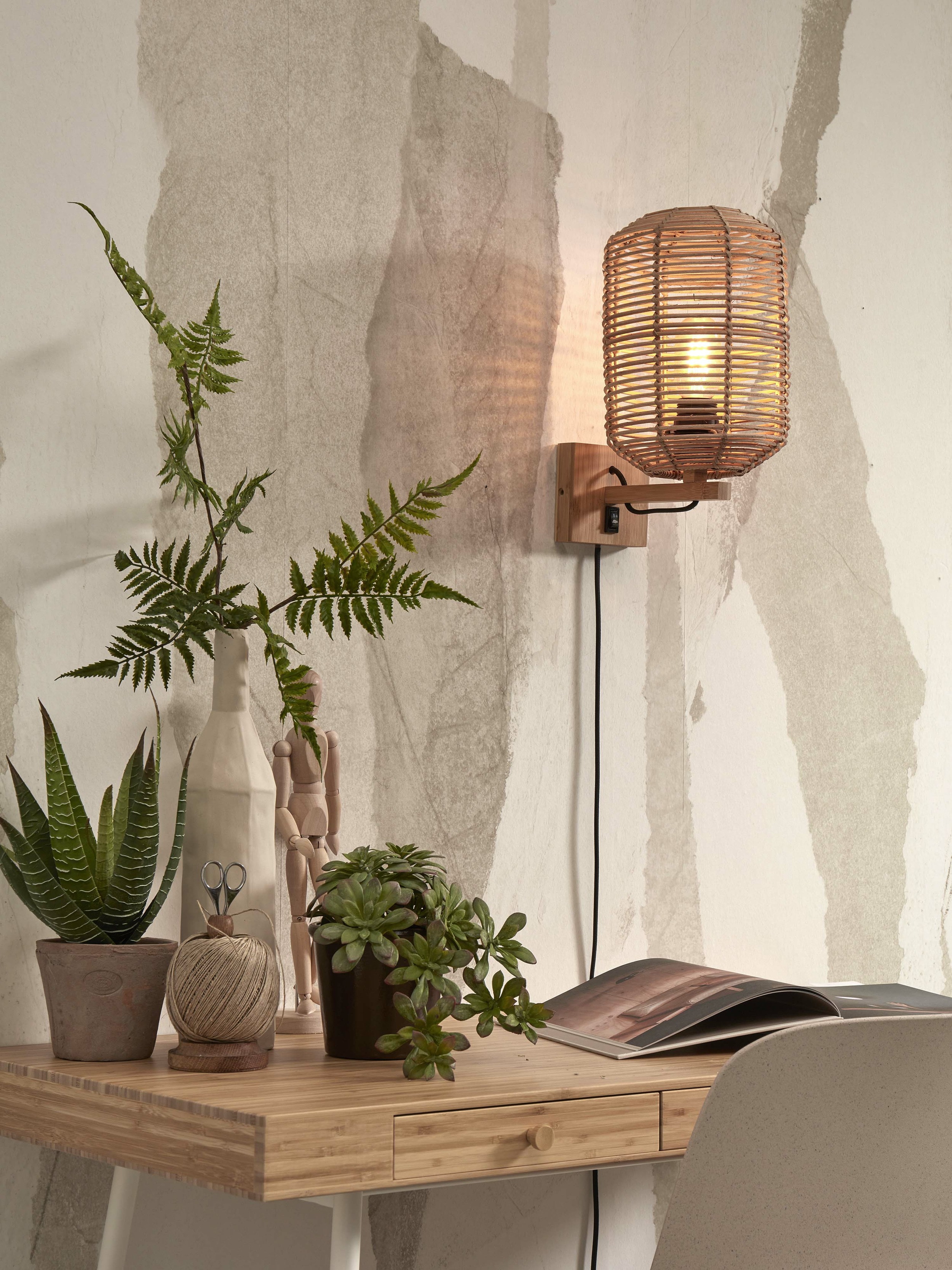GOOD&MOJO Wandlamp 'Tanami' Rotan, 18cm, kleur Naturel