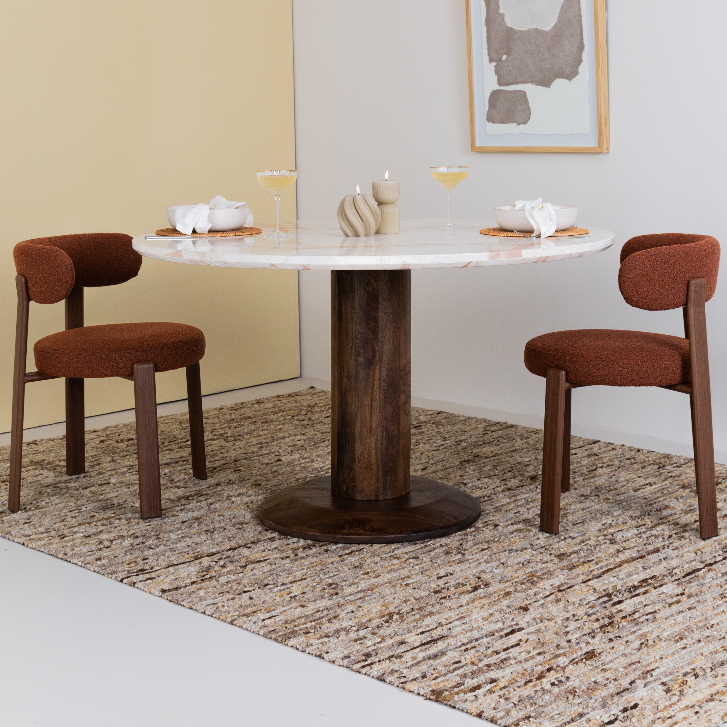 Eleonora Ronde Eettafel Ted Marmer en mangohout, 130cm - Bruin