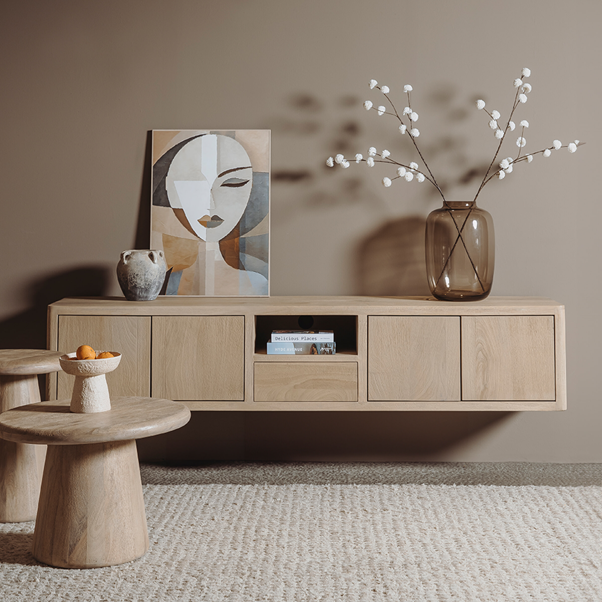 Tower Living Zwevend TV-meubel 'Tenna' Mangohout, 200cm, kleur Naturel