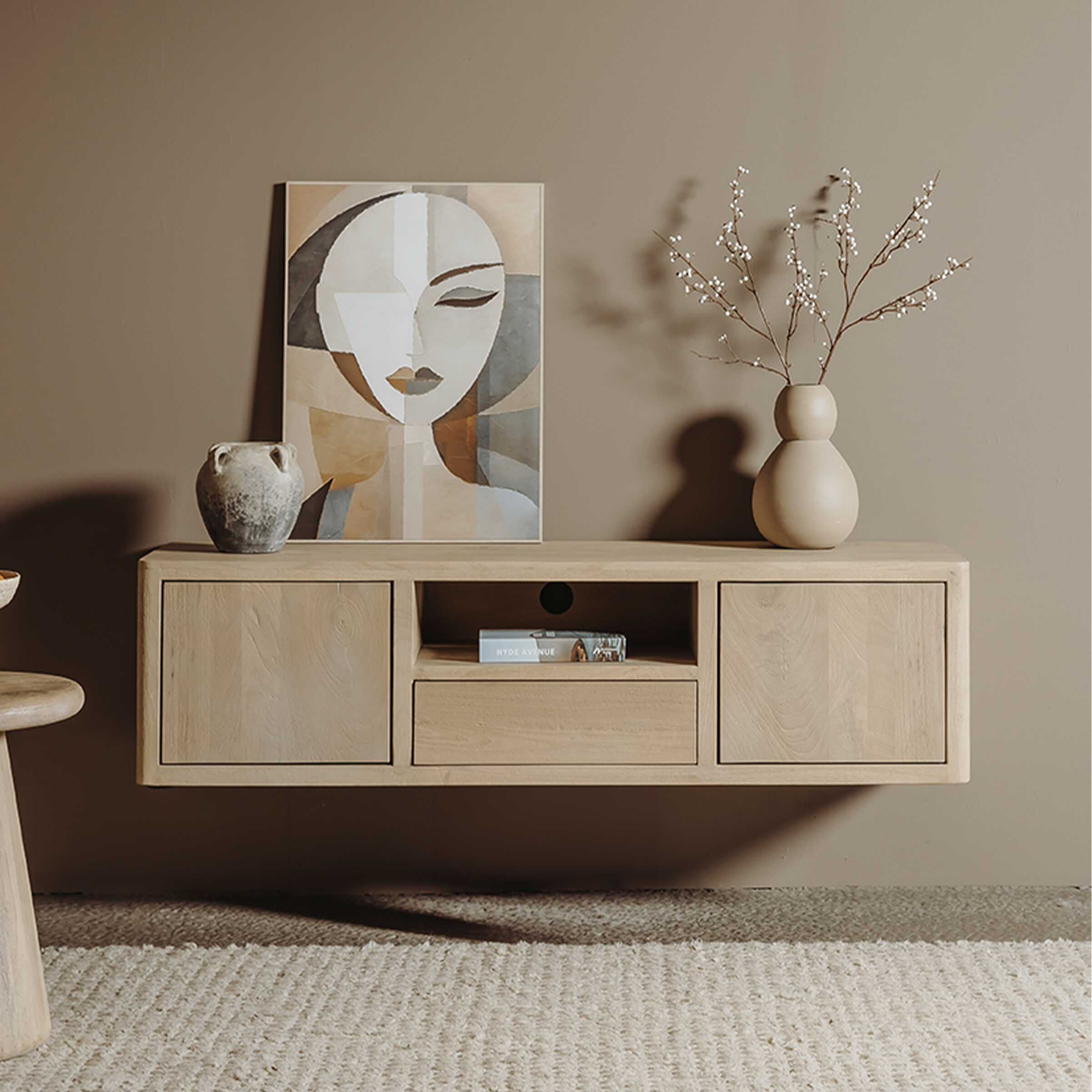 Tower Living Zwevend TV-meubel 'Tenna' Mangohout, 150cm, kleur Naturel