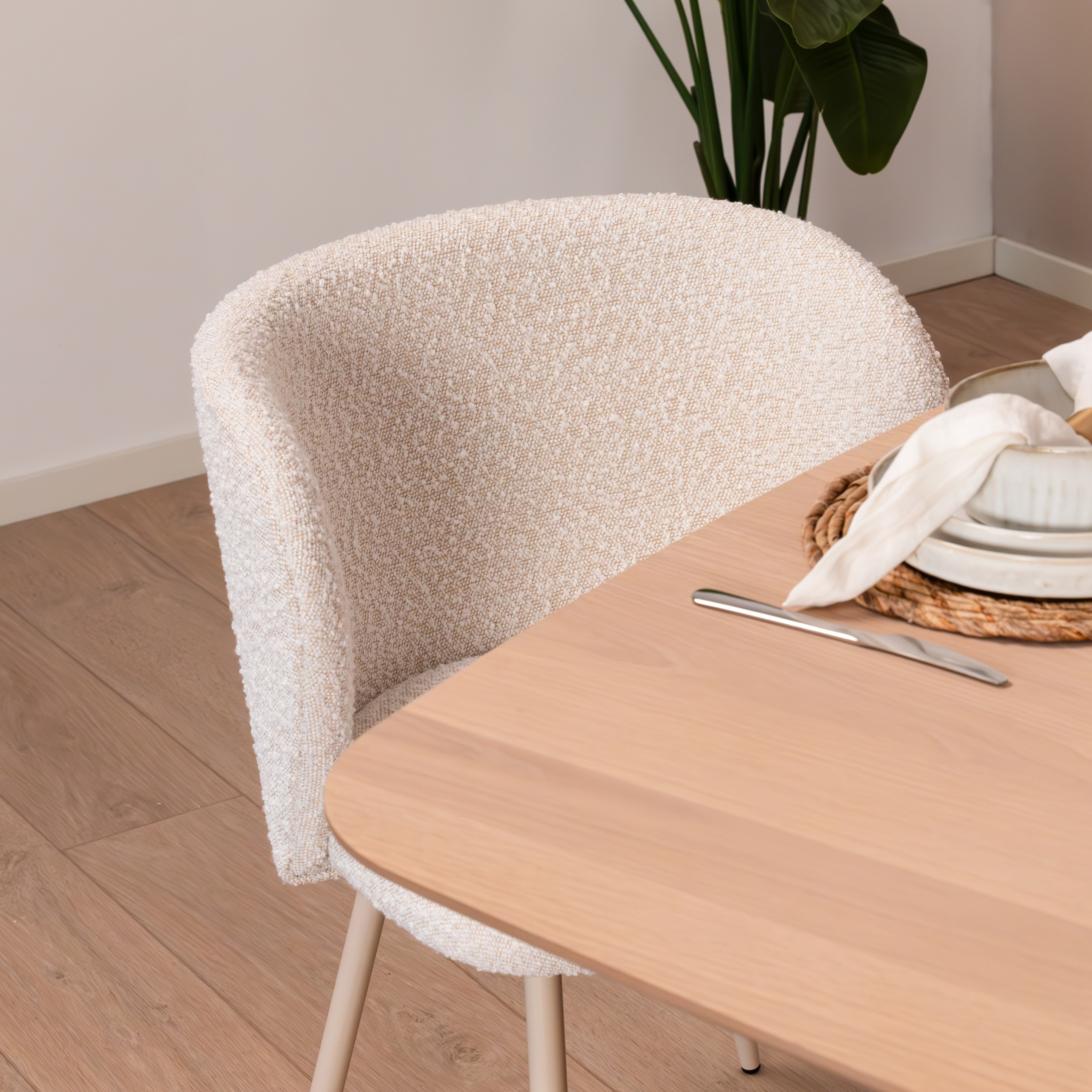 Light & Living Eetkamerstoel 'Elyna' Bouclé, kleur Crème