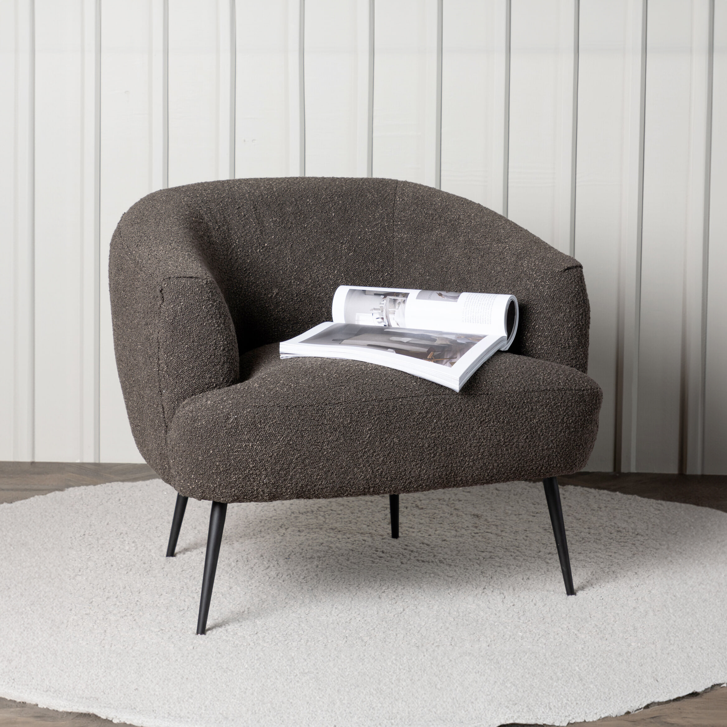 Nohr Fauteuil 'Thornton' Bouclé, kleur Donkergrijs