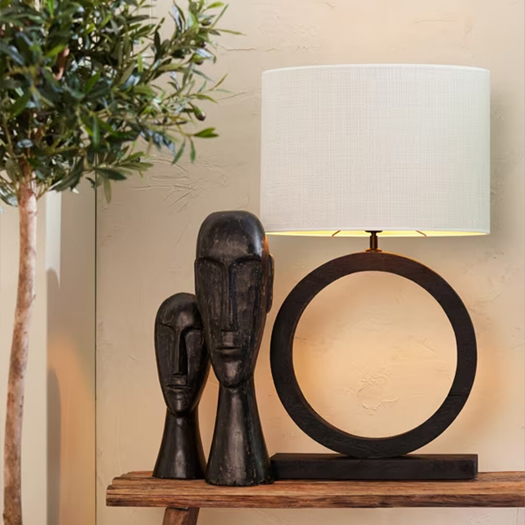 Light & Living Tafellamp 'Tinar' Mangohout, 55cm, kleur Mat Zwart (excl. kap)