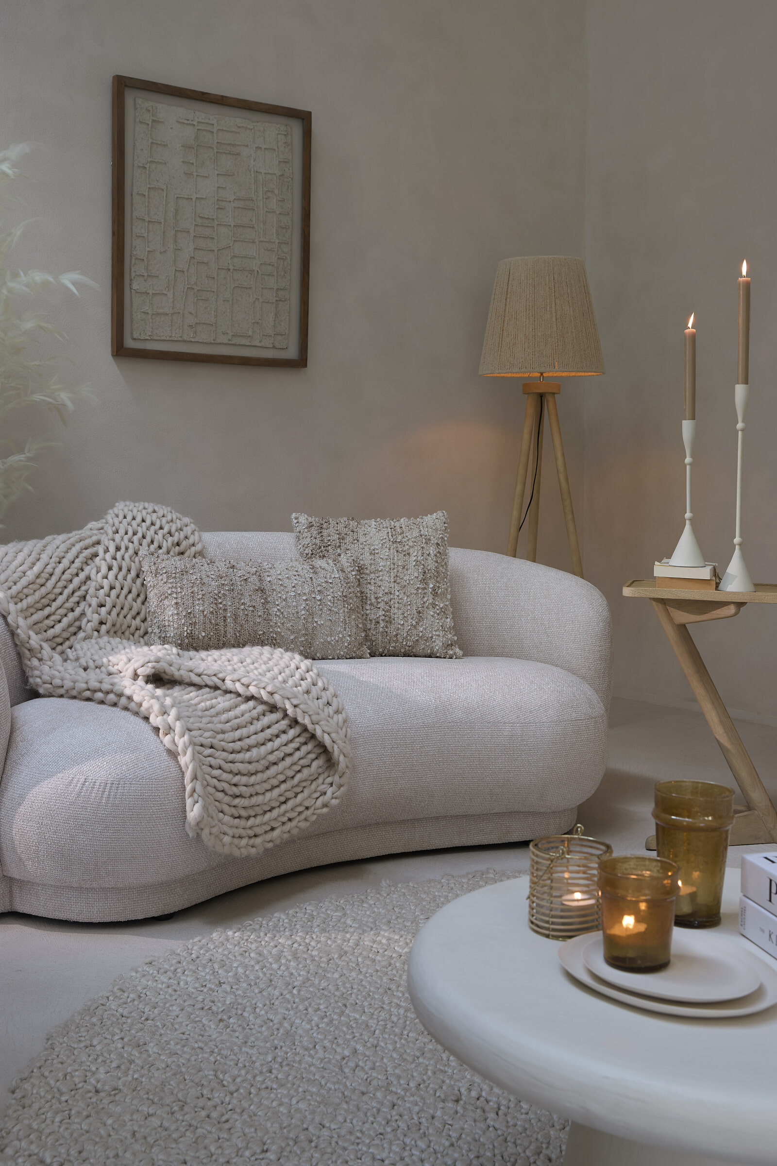 Light & Living Organische Bank 'Uvita' Chenille, 191cm, kleur Crème