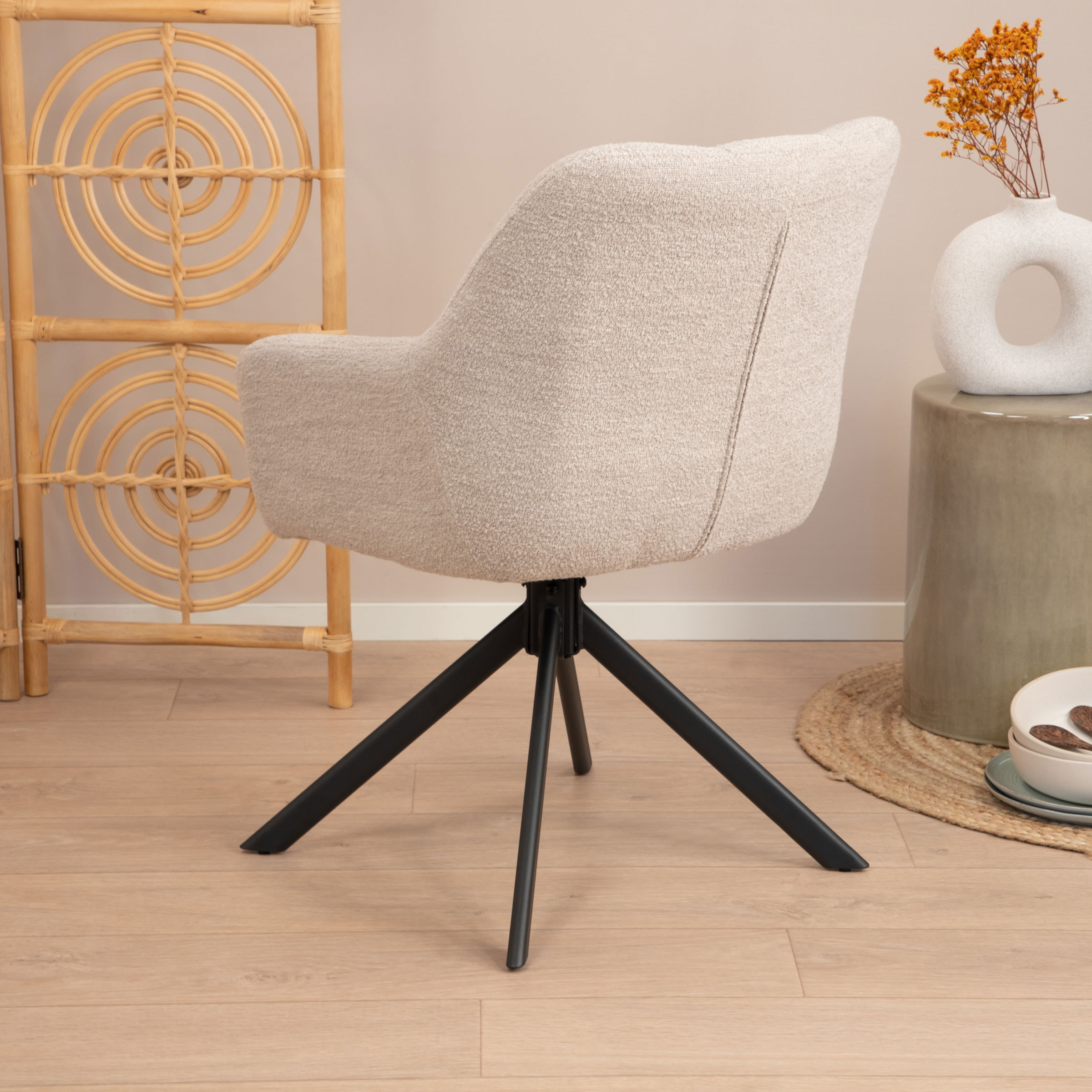 Sohome Draaibare Eetkamerstoel 'Almar' Bouclé, kleur Naturel