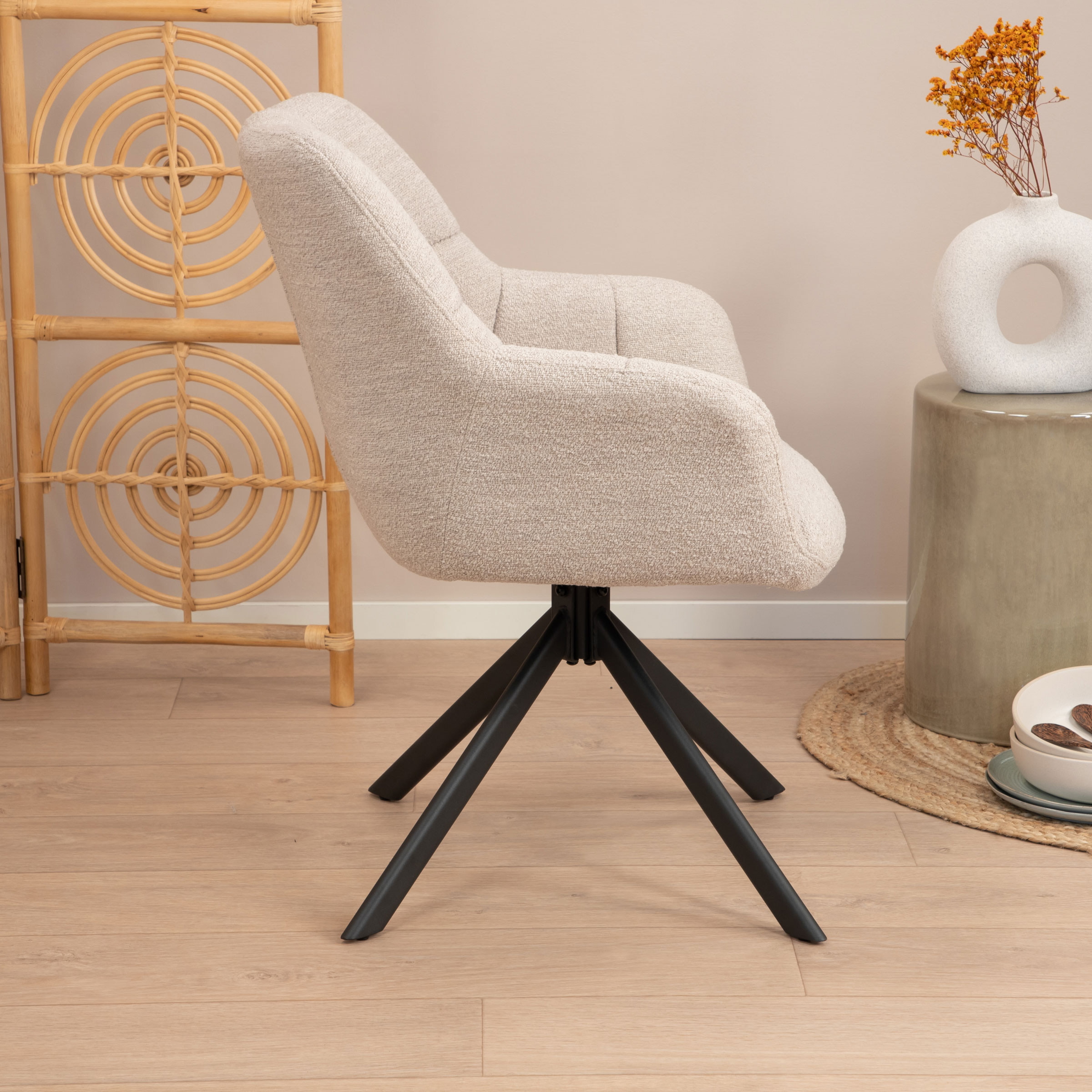 Sohome Draaibare Eetkamerstoel 'Almar' Bouclé, kleur Naturel