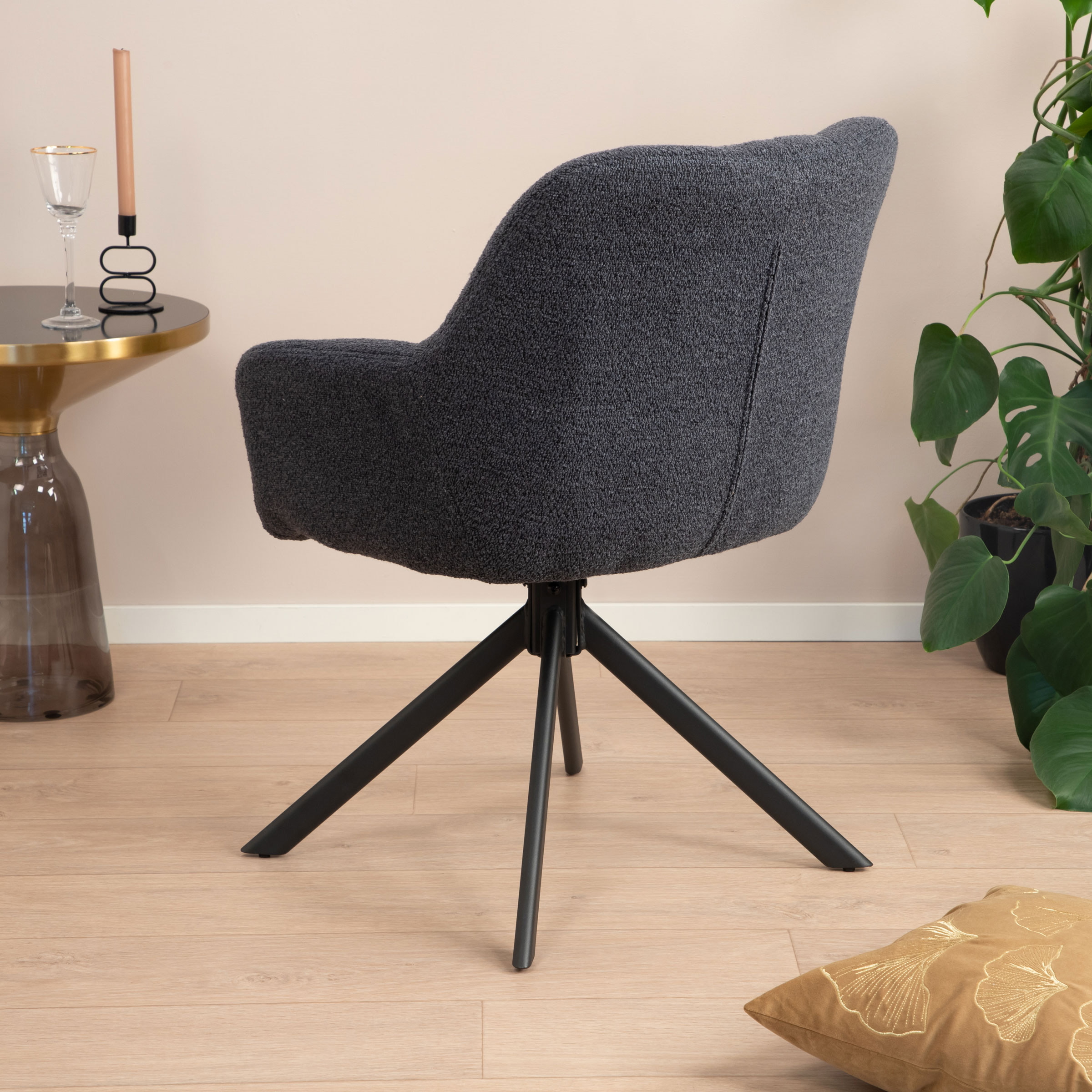 Sohome Draaibare Eetkamerstoel 'Almar' Bouclé, kleur Antraciet