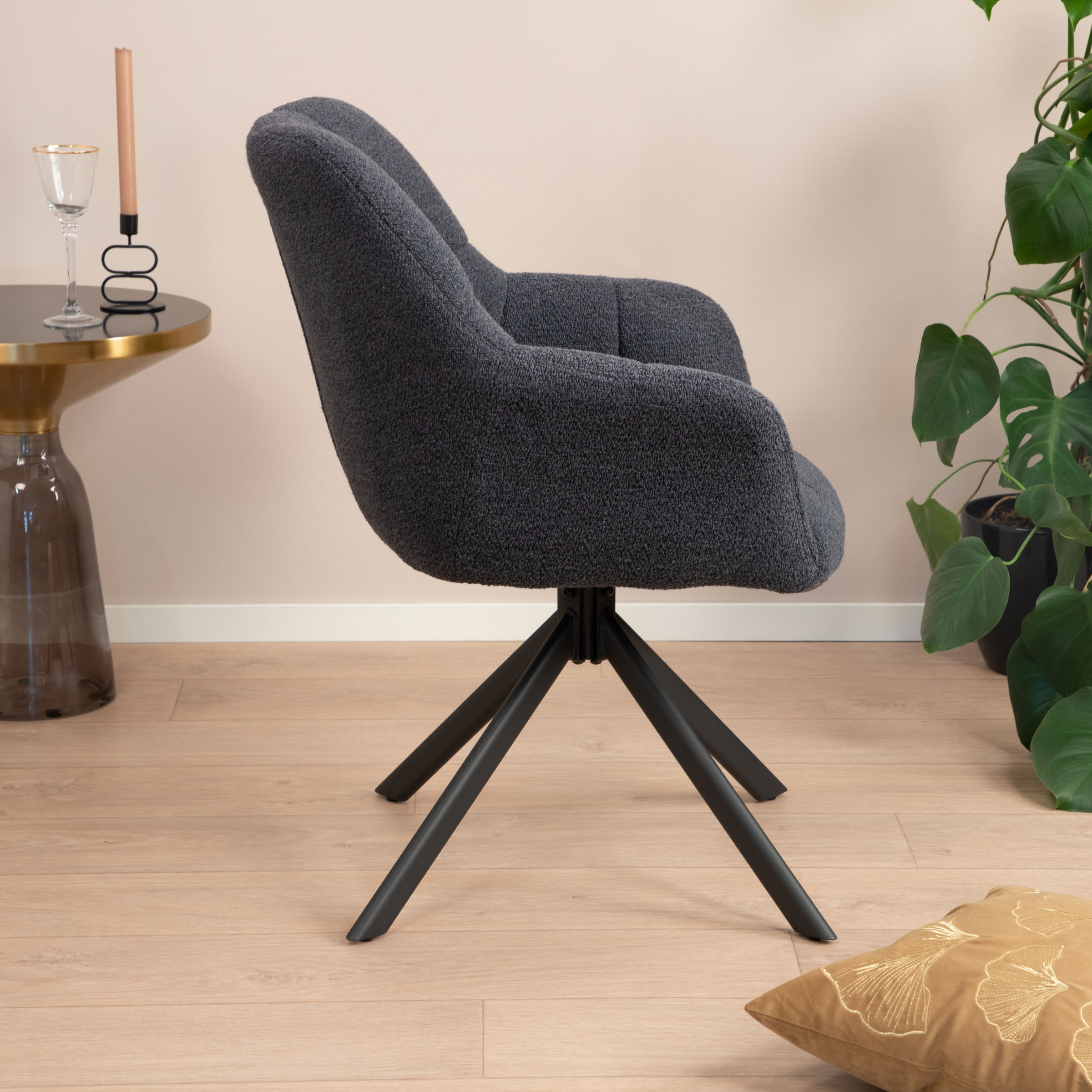 Sohome Draaibare Eetkamerstoel 'Almar' Bouclé, kleur Antraciet