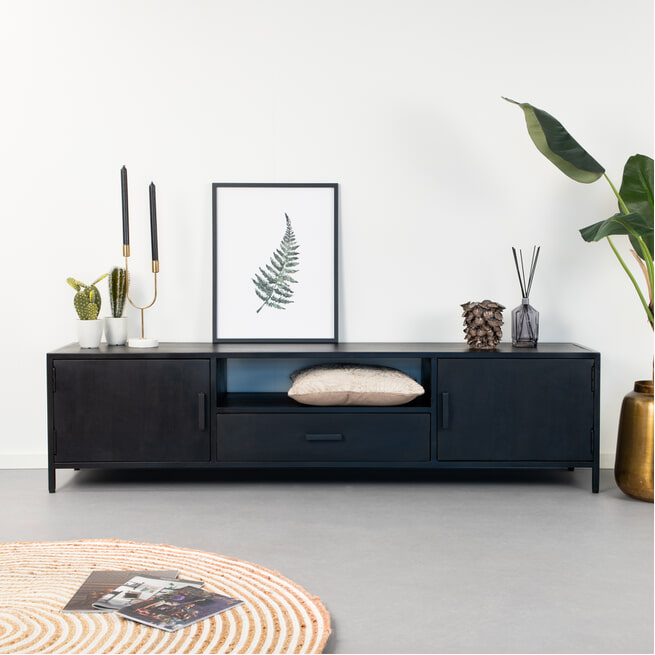 LivingFurn TV-meubel 'Kala' Mangohout 180cm, kleur Zwart