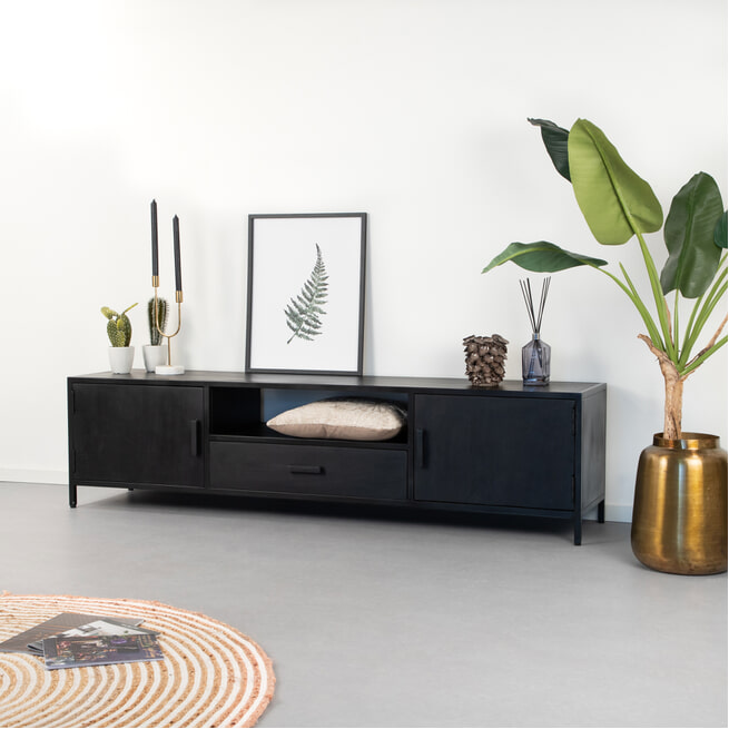 Regelmatig ritme Profetie LivingFurn TV-meubel Kala Mangohout 180cm, kleur Zwart - BRIX-12619 • Sohome