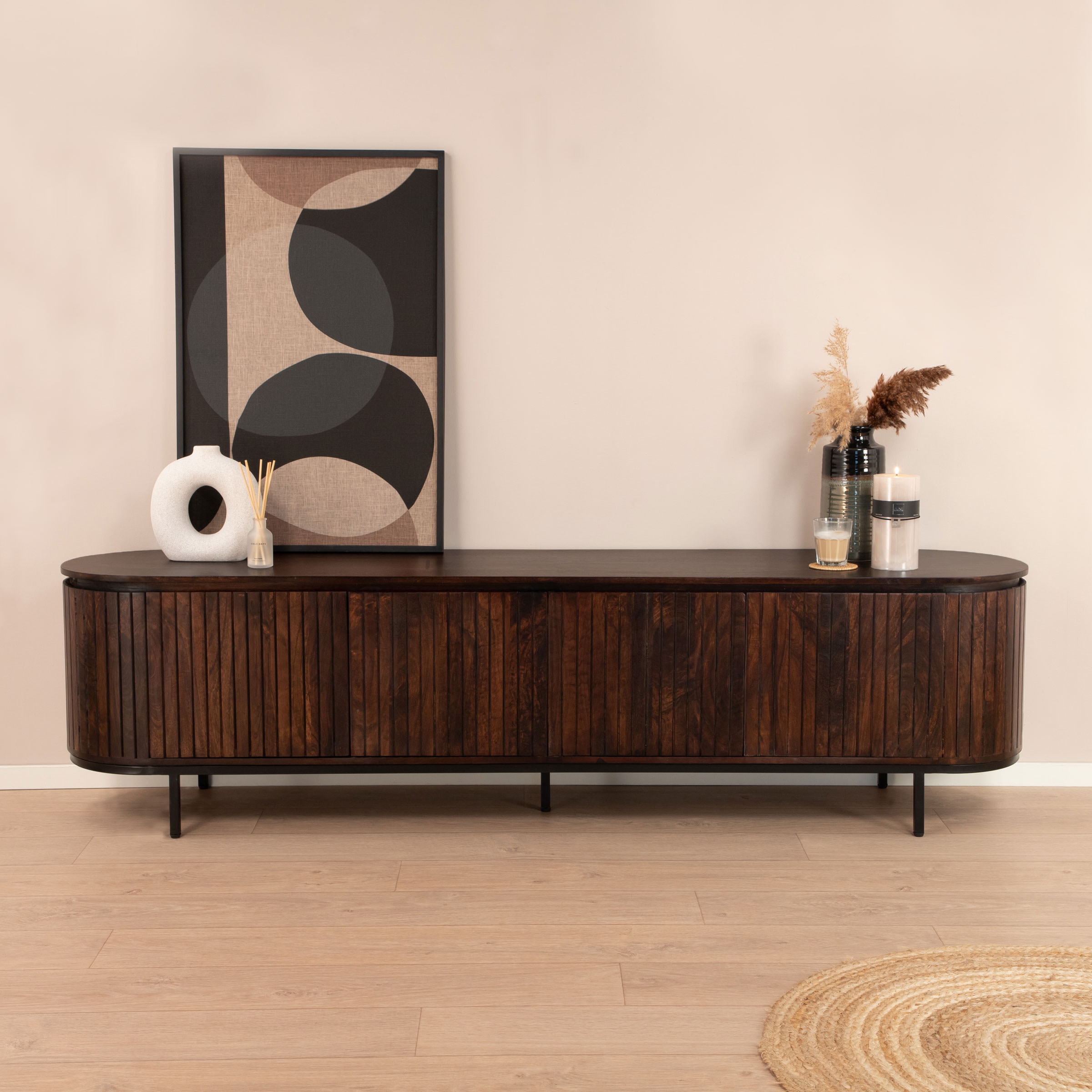 Livingfurn TV-meubel 'Noor' Mangohout, 210cm, kleur Walnoot