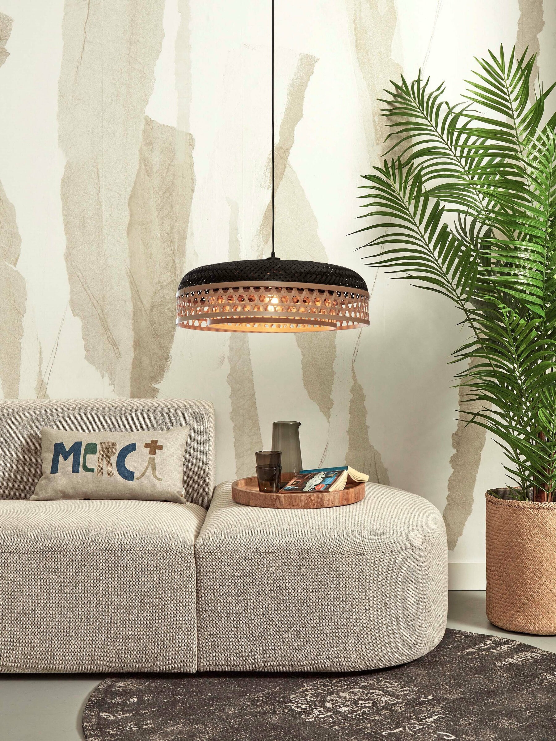 GOOD&MOJO Hanglamp 'Ubud' Bamboe, 60cm, kleur Zwart/Naturel