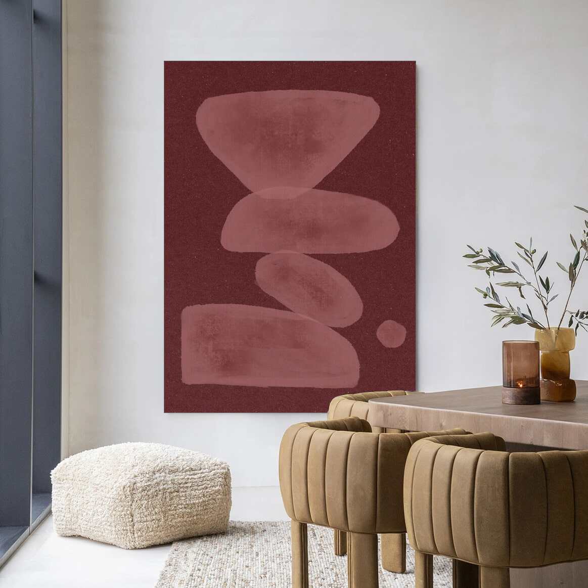 Urban Cotton Wandkleed 'Elementa Burgundy 1' in maat en frame naar keuze