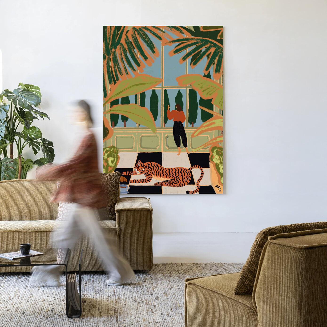 Urban Cotton Wandkleed 'Green House' in maat en frame naar keuze