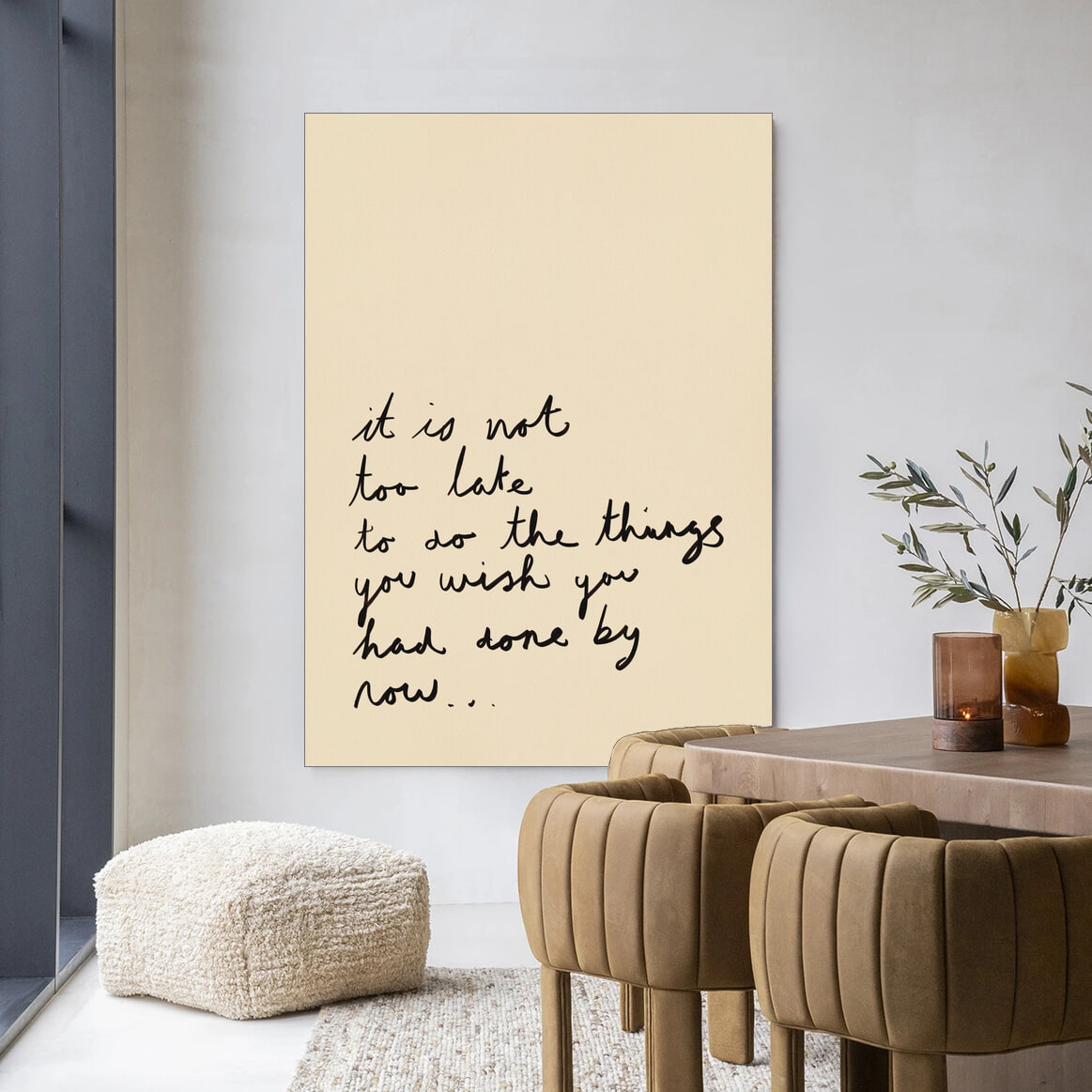 Urban Cotton Wandkleed 'Not Too Late' in maat en frame naar keuze