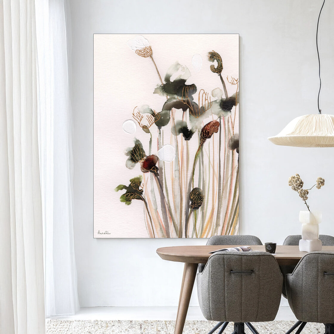 Urban Cotton Wandkleed 'Pastel Flowers 2' 80 x 110cm in Frame - black