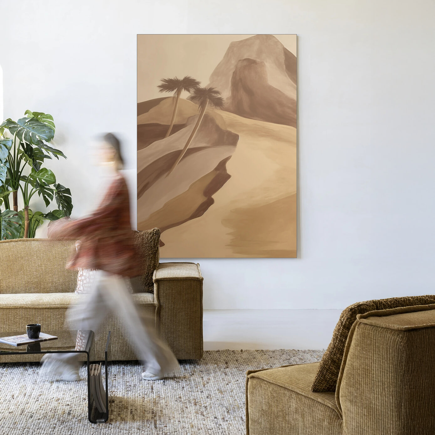 Urban Cotton Wandkleed 'Rocky Palm' 80 x 110cm in Frame  - black