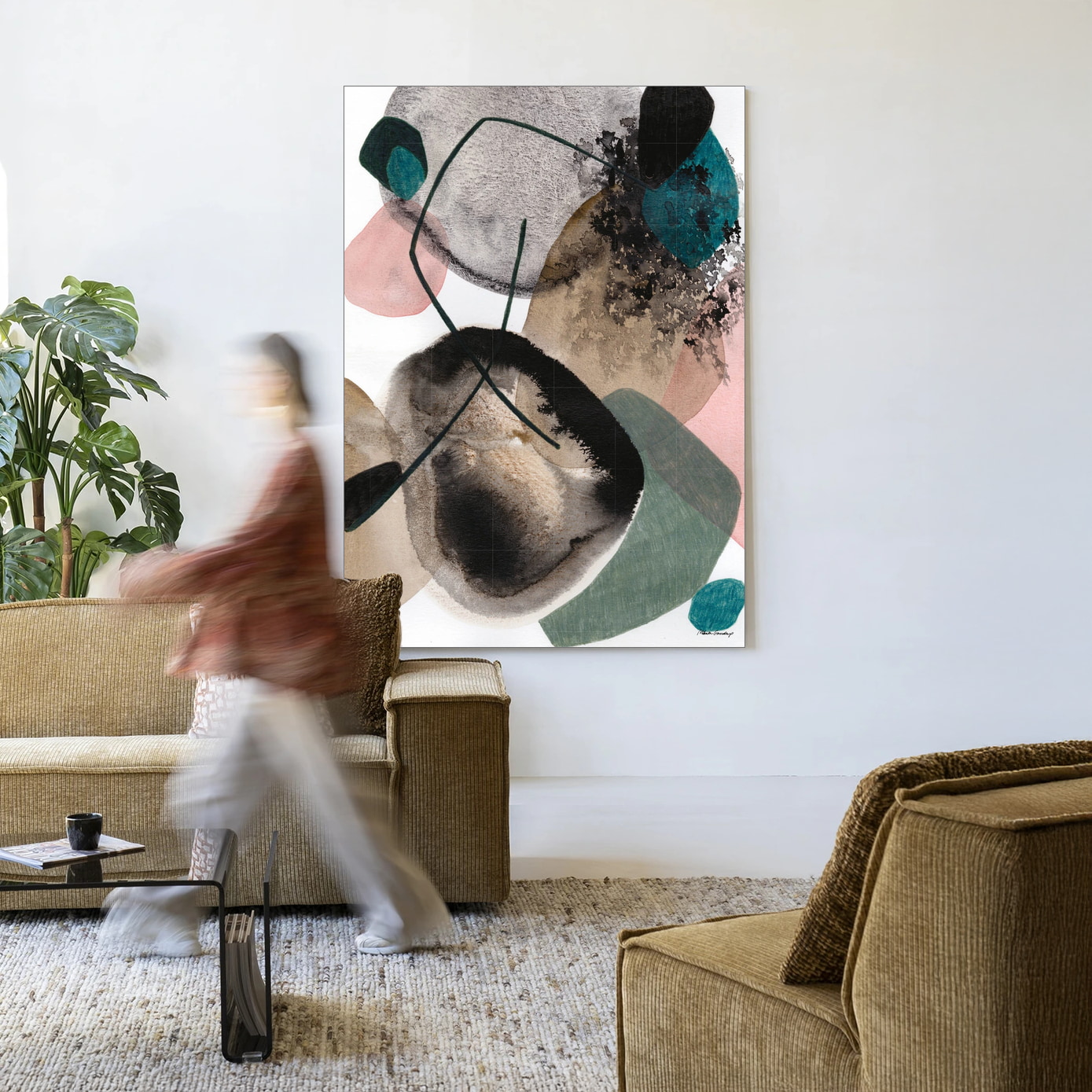 Urban Cotton Wandkleed 'Splash' 110 x 145cm in Frame - black