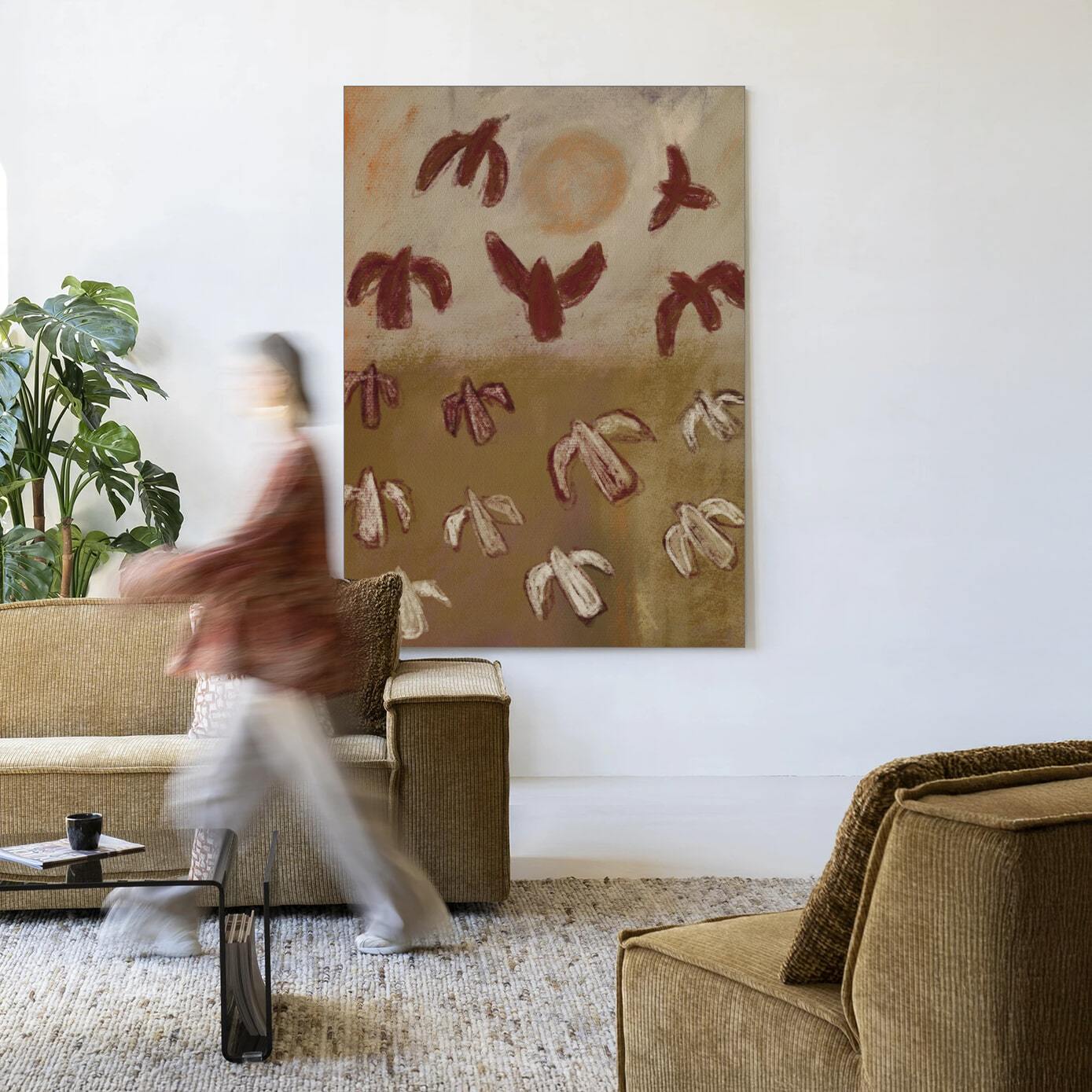 Urban Cotton Wandkleed 'Sunbirds' in maat en frame naar keuze