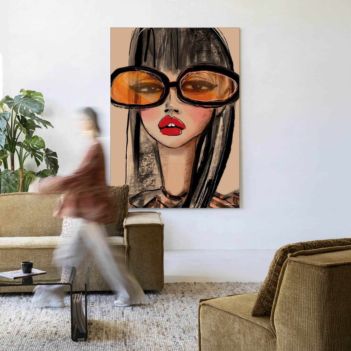 Urban Cotton Wandkleed 'Sunny Orange' in maat en frame naar keuze