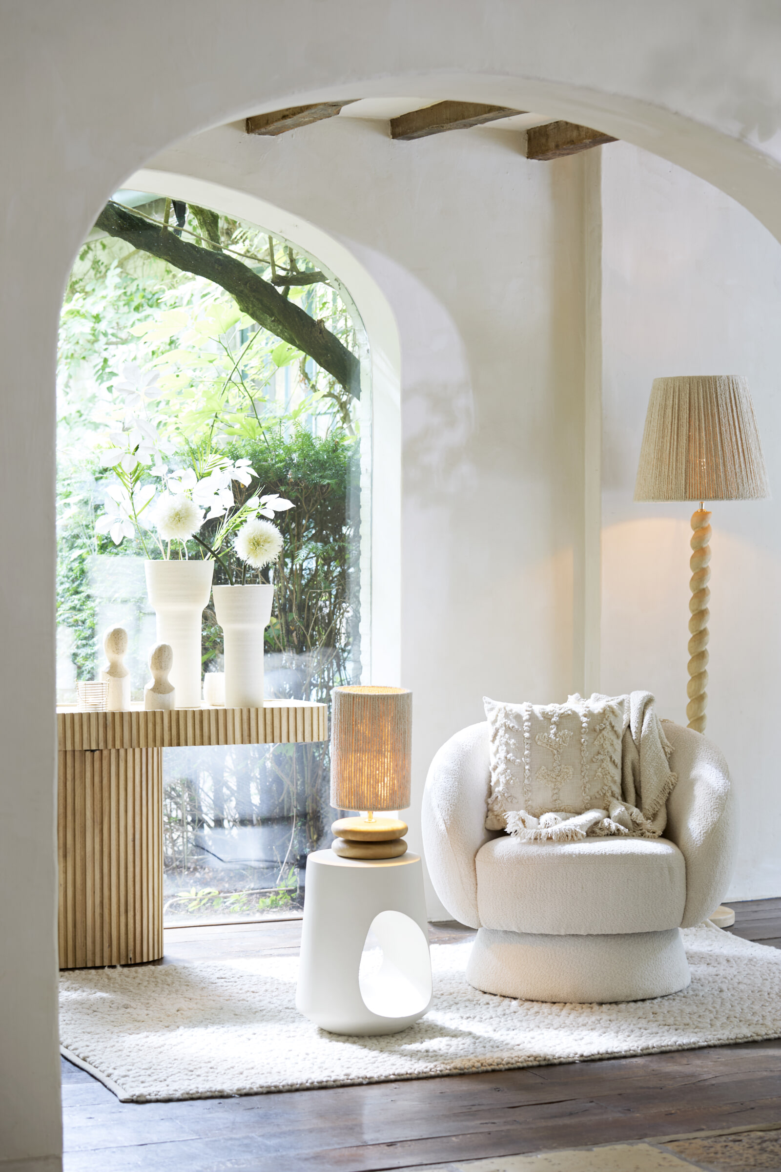 Light & Living Vloerlamp 'Nanno' Mangohout, 138cm, kleur Mat Naturel (excl. kap)