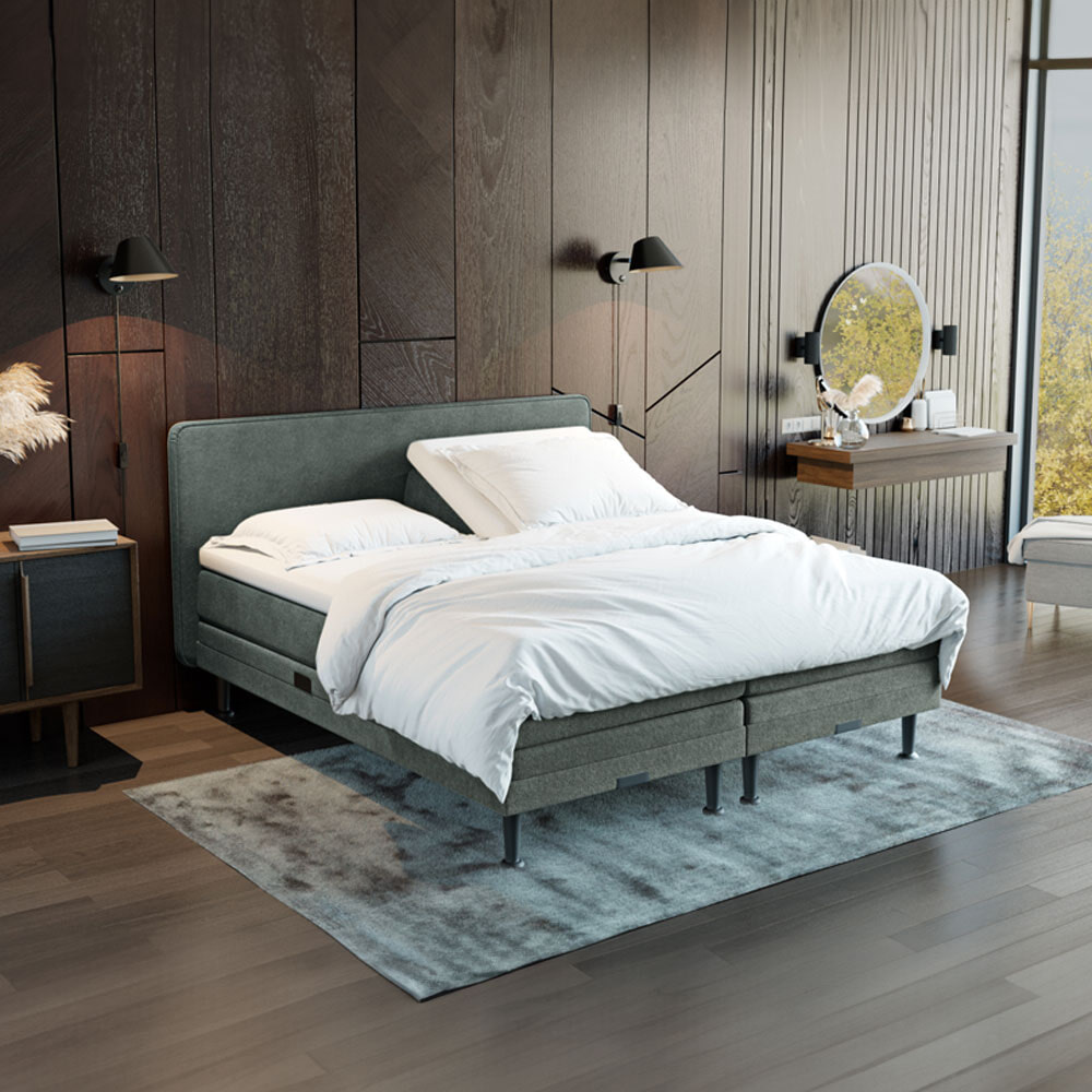 Elektrisch verstelbare Boxspring 'Oslo' kleur dark grey, 140 x 200 cm, matrassen 2 x hard