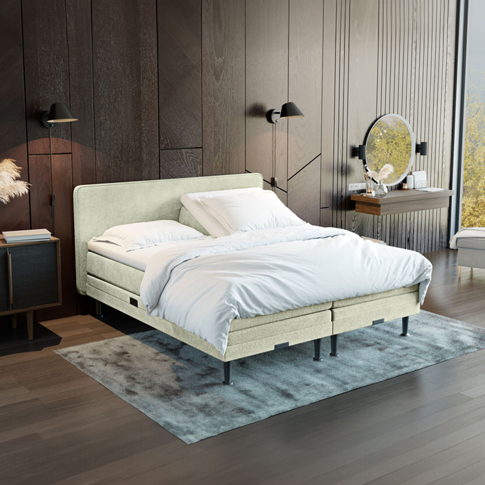 Elektrisch verstelbare Boxspring 'Oslo' kleur naturel, 180 x 200 cm, matrassen 2 x hard