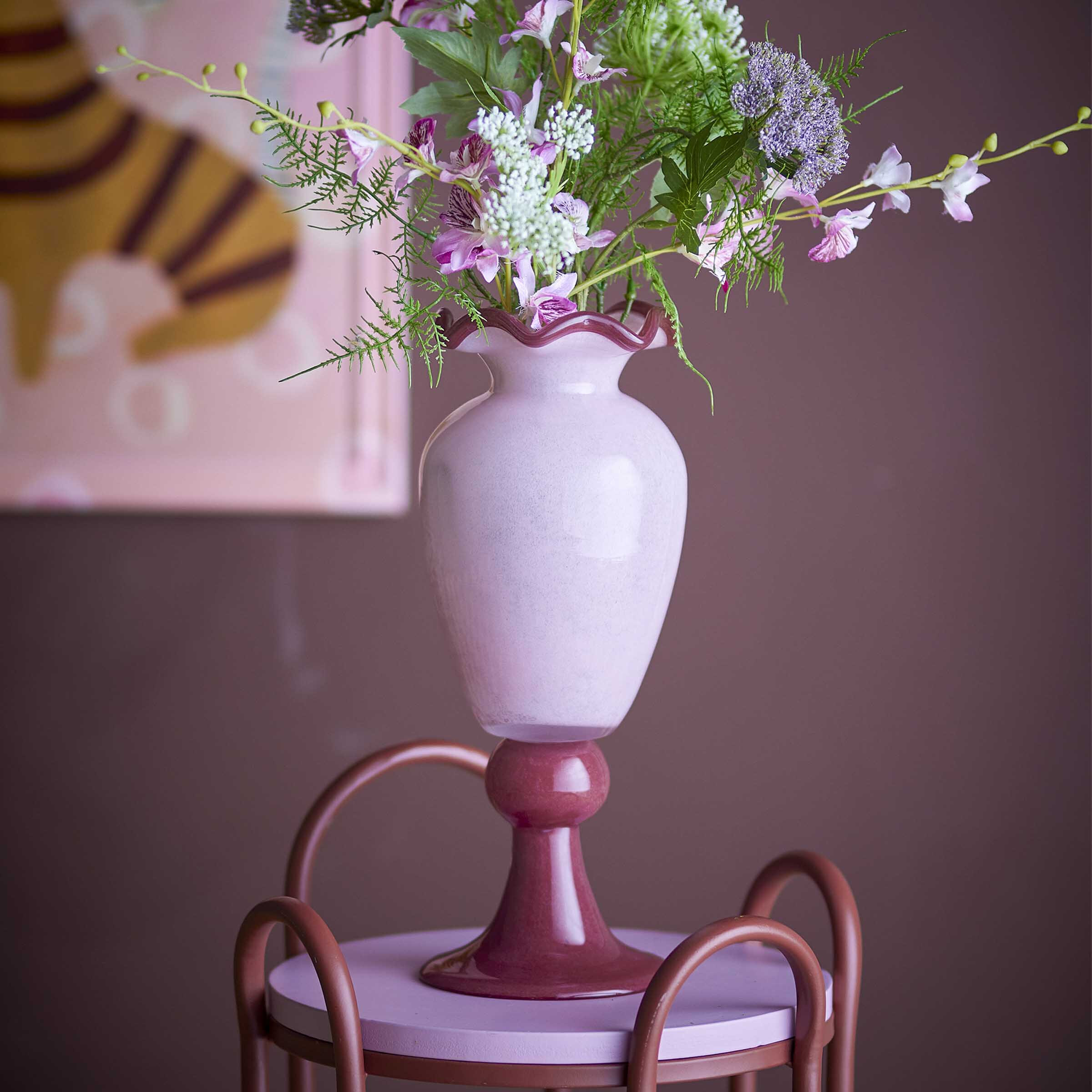 Bloomingville Vaas Frills Glas, 34cm hoog - Roze