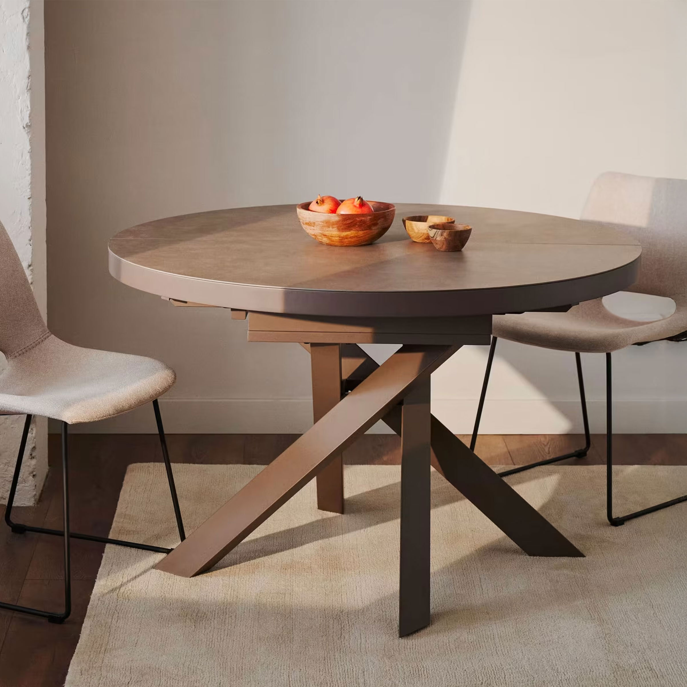 Kave Home Uitschuifbare Ronde Eettafel 'Vashti' Keramiek, 120-160 x 120cm, kleur Bruin