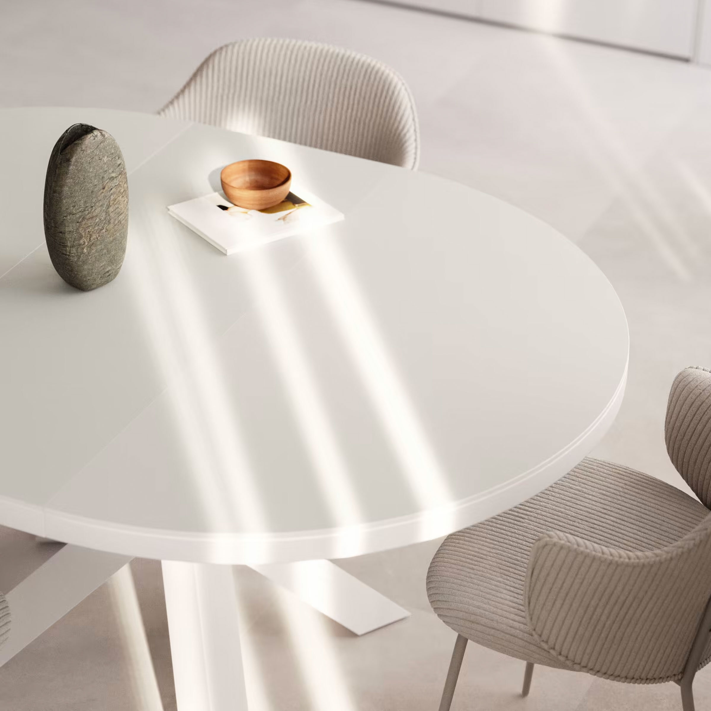 Kave Home Uitschuifbare Ronde Eettafel 'Vashti' Glas, 120-160 x 120cm, kleur Wit